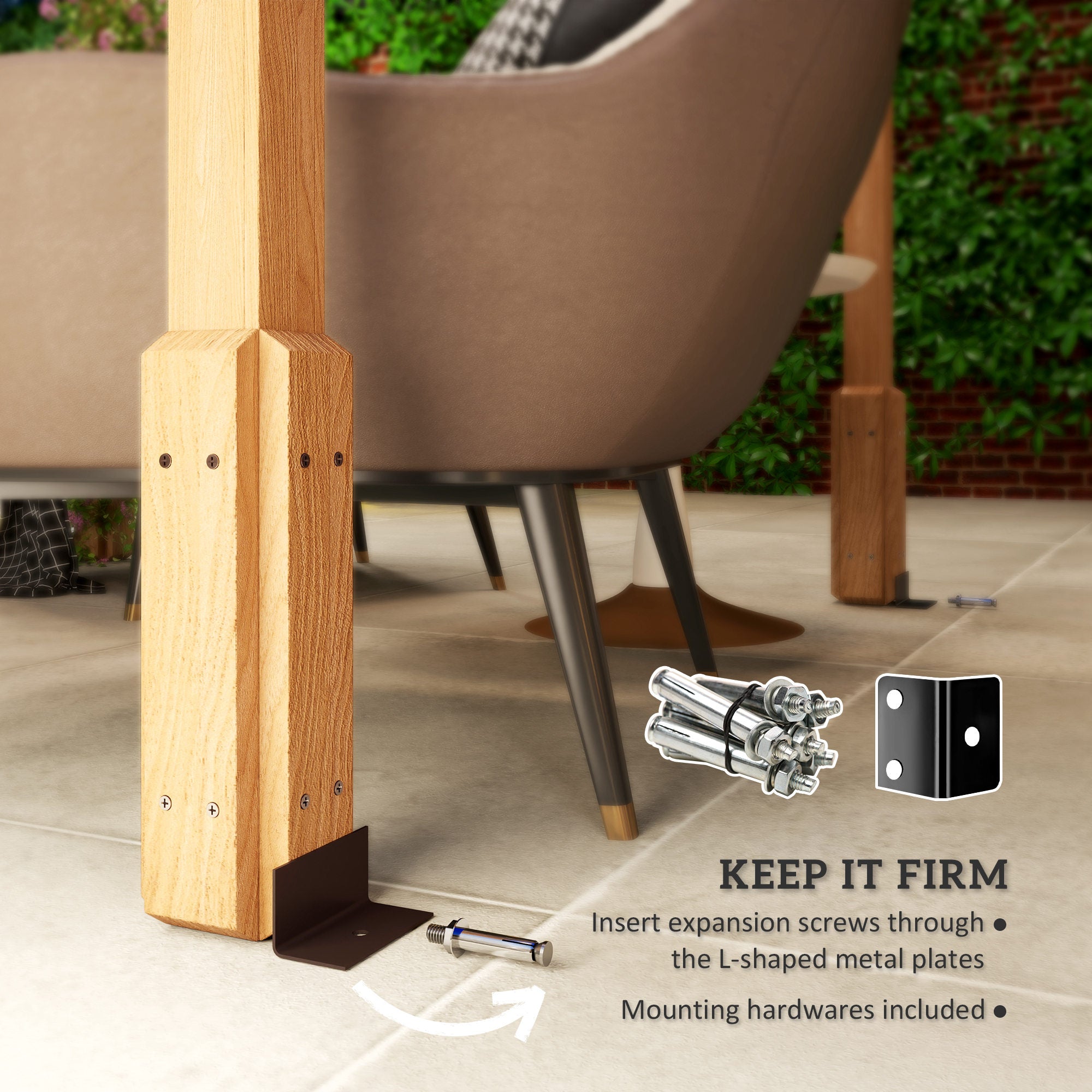 2 x 2m Wooden Pergola Kit, Decorative Garden Gazebo Shelter with Stable Structure for Climbing Vines, Flowers, Dark Brown