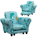 2 Piece Kids Dinosaur Sofa Set with Armchair and Stool - Blue