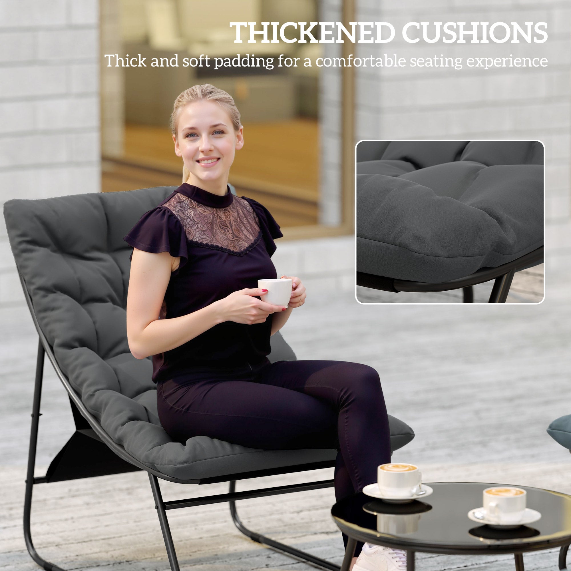 Four-Piece Curved Seat Garden Sofa Set - Grey/Black