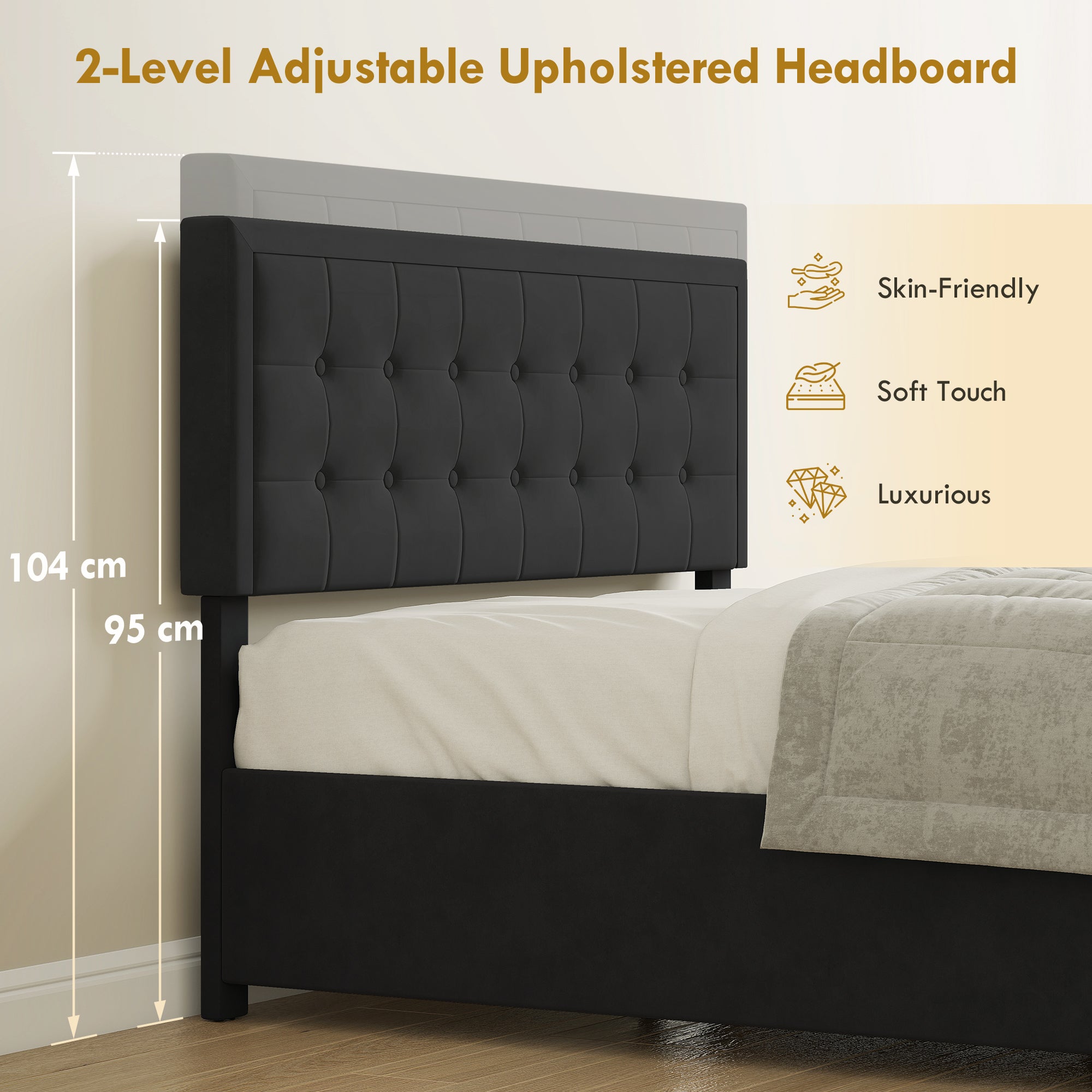 Double Ottoman Bed Frame, with Front Drawer - Black
