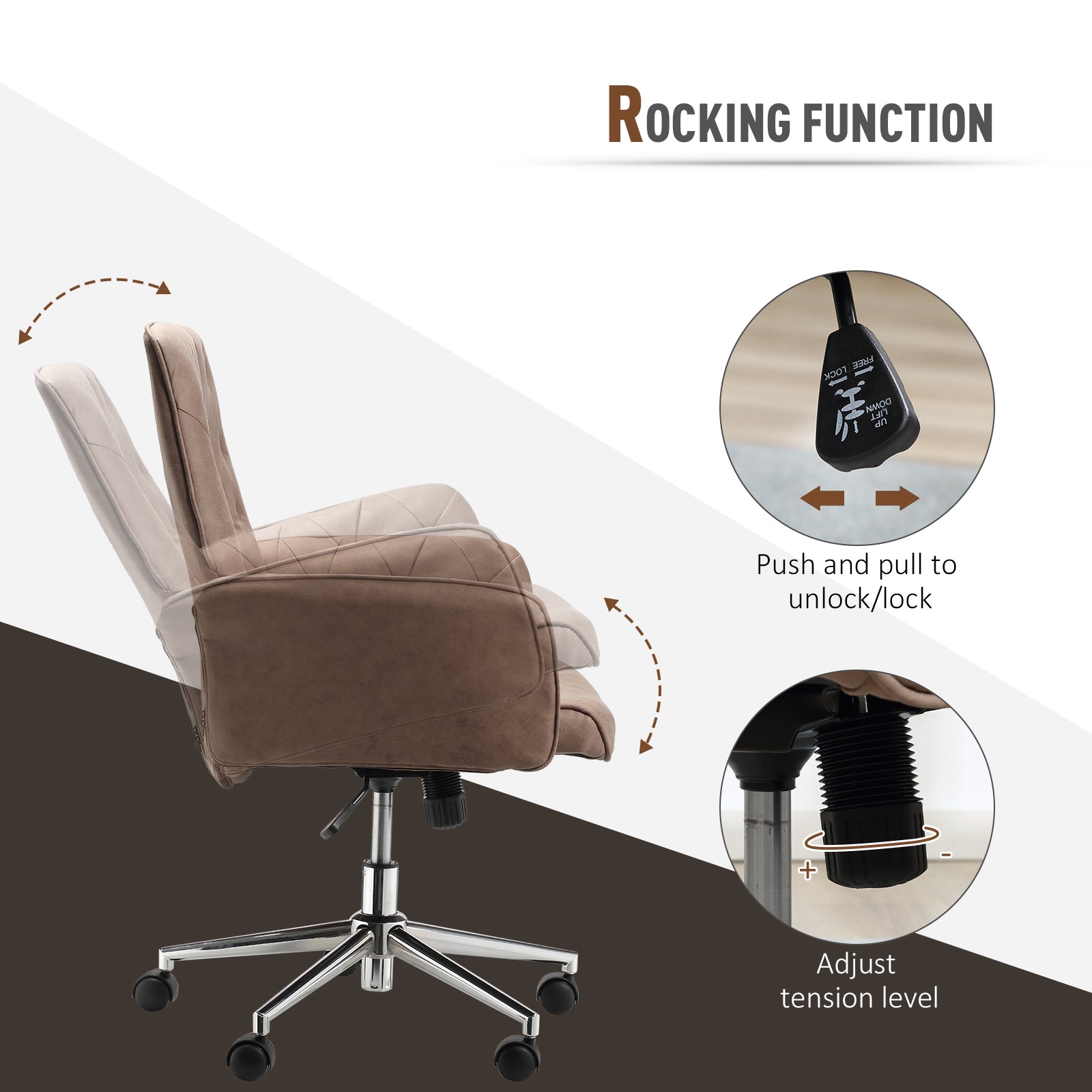 Office Desk Chair, Microfibre Vanity Chair with Adjustable Height, Armrest, Swivel Chair for Home, Coffee