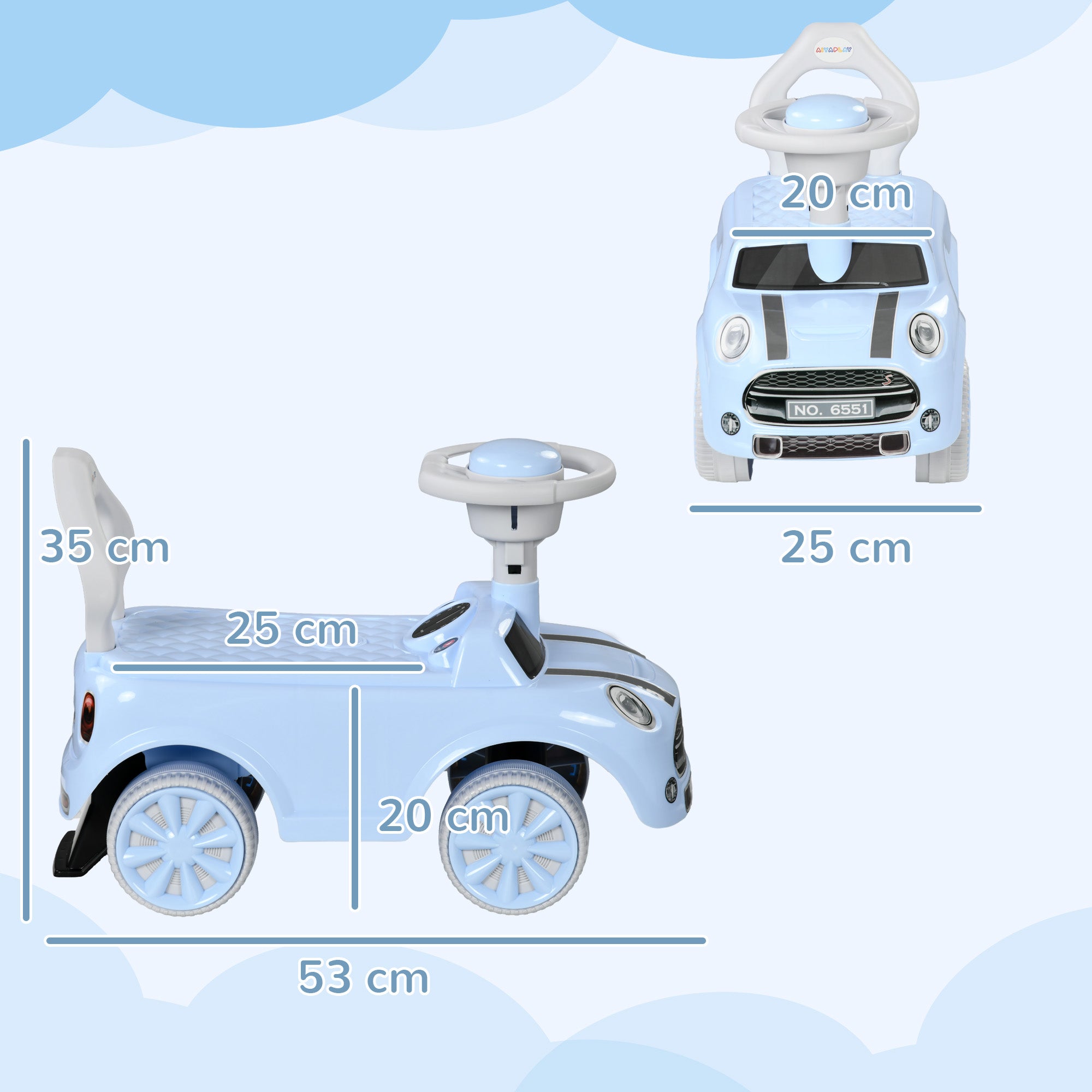 Foot To Floor Ride On Car Sliding Car w/ Air Horn, Anti-Over-Backwards, 18 to 36 Months - Light Blue