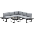 4-Piece Outdoor Patio Garden Lounge Set with 5-Level Reclining Corner Sofa & Cushions - Black Light Grey