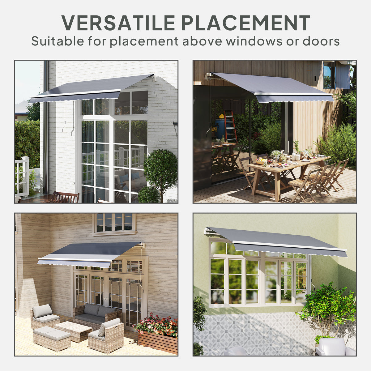 3 x 2.5 m Awning Replacement Canopy Water Resistant UPF 50+ Sun Shade Cover - Grey