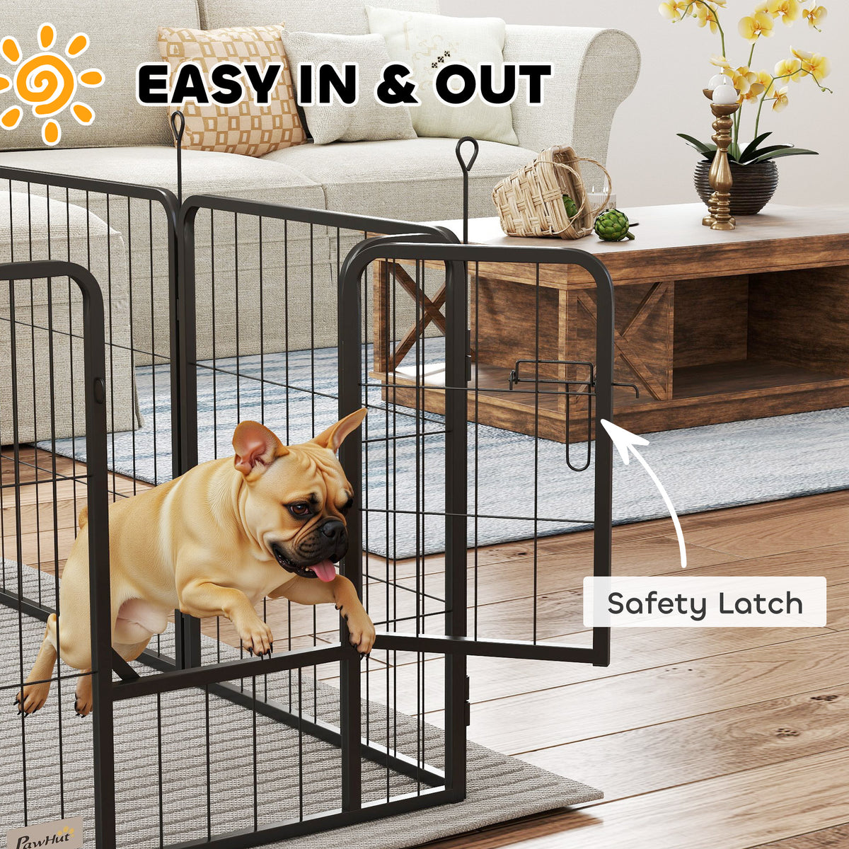 8 Panel Heavy Duty Dog Playpen with Door 60cm High for Small Dogs - Black