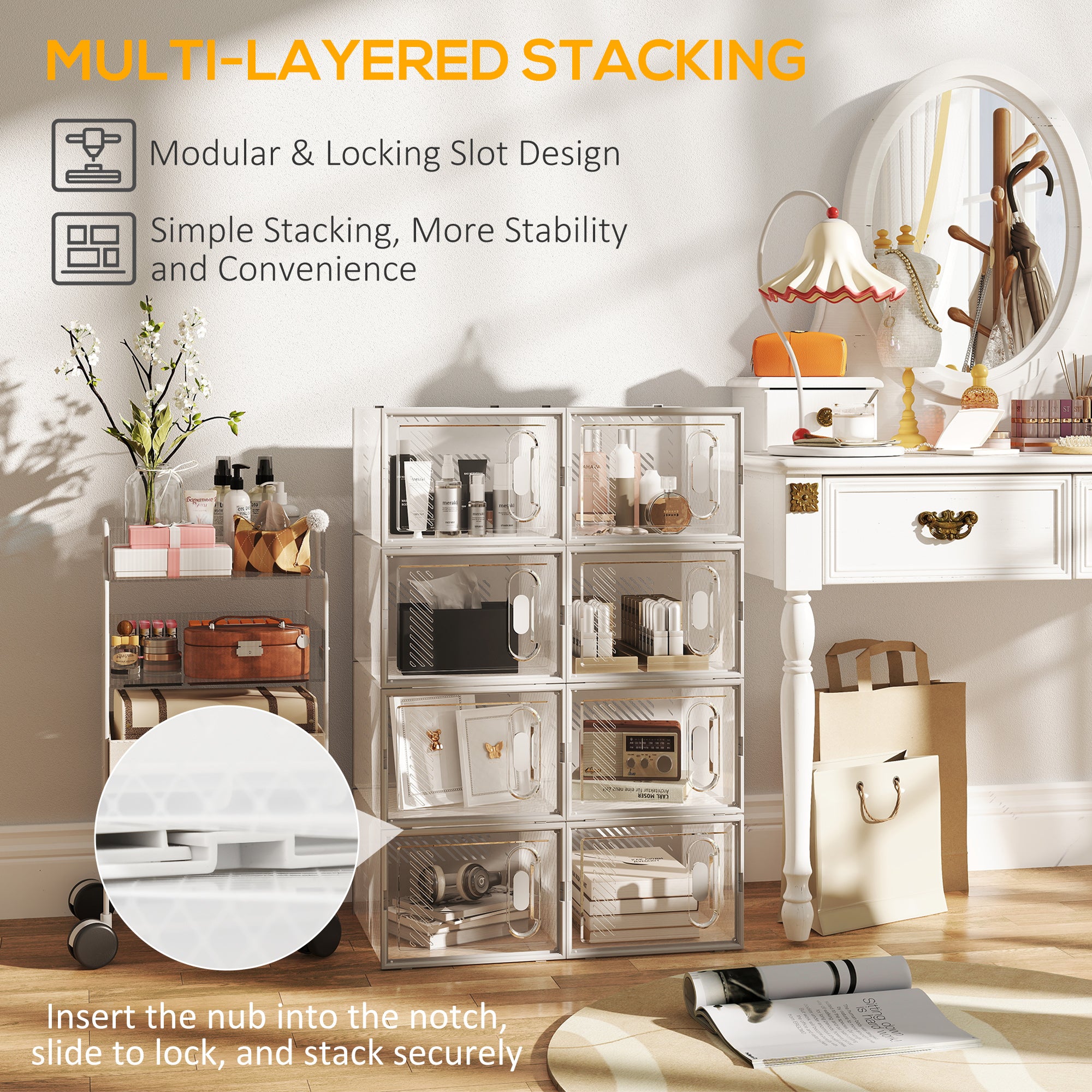 8PCS Clear Shoe Box, Plastic Stackable Shoe Storage Box for UK/EU Size up to 12/46 with Magnetic Door for Women/Men, 28 x 36 x 21 cm