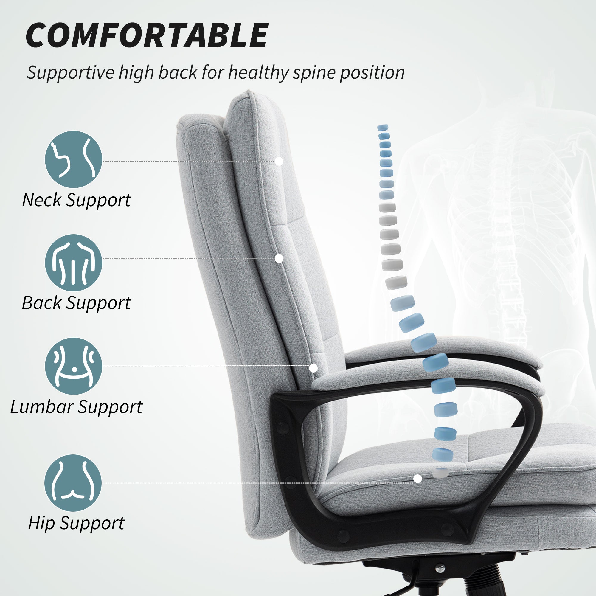 Double Padded Linen-Look Office Chair - Light Grey