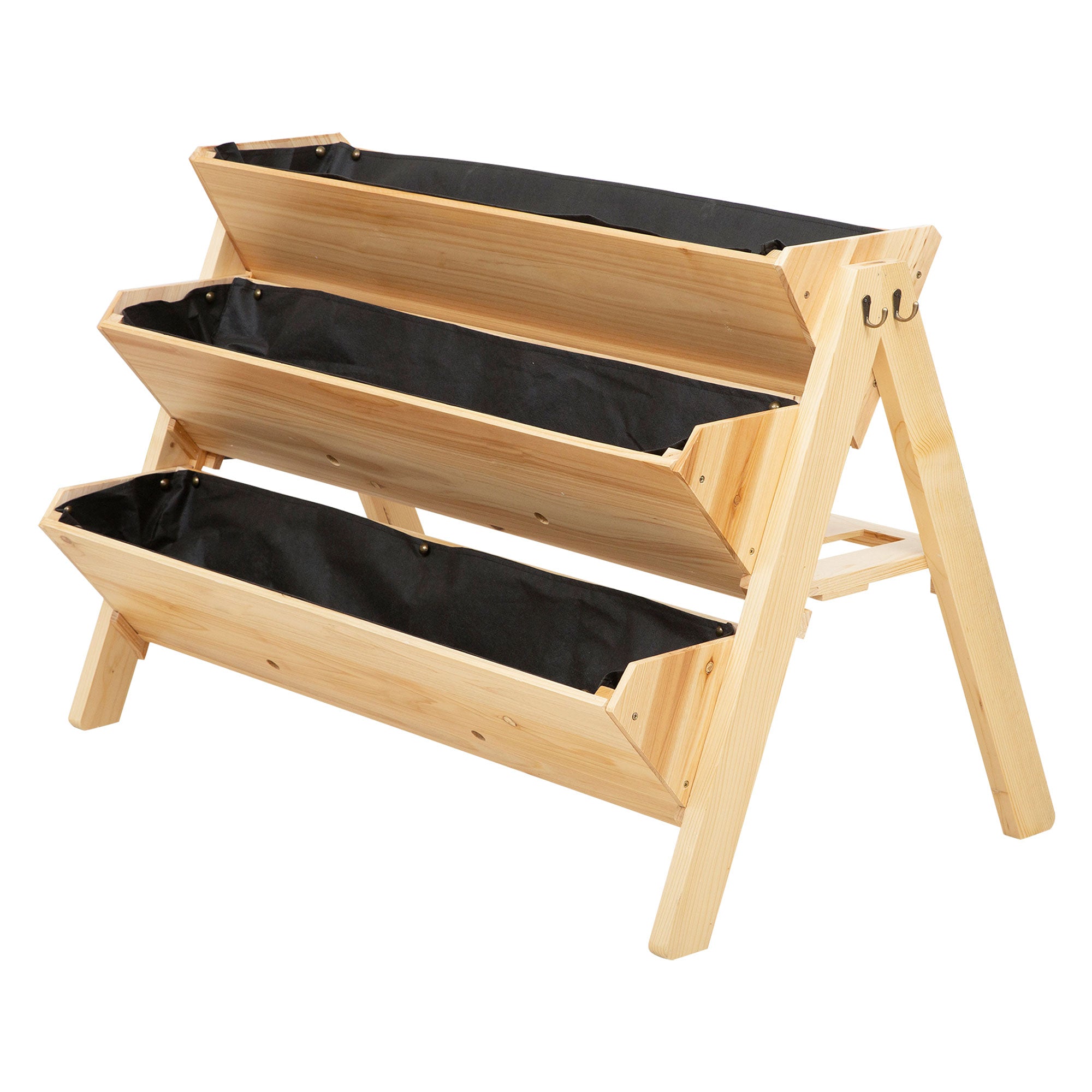 3 Tier Raised Beds for Garden, Wooden Planter Boxes with Clapboard and Hooks, 142L, 120 x 68 x 80cm