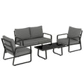 4 Piece Garden Furniture Set, Outdoor Sofa Set with Loveseat, 2 Armchairs, Coffee Table and Cushions