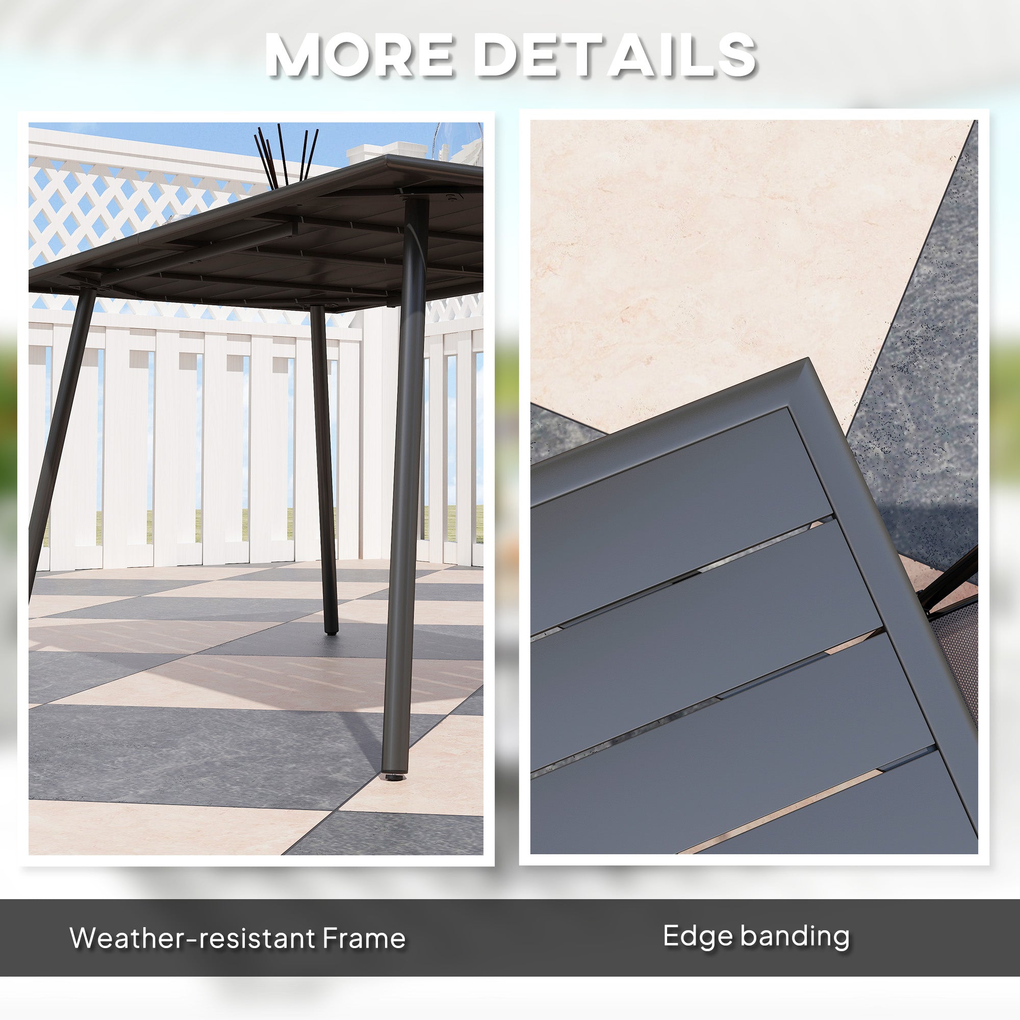 6 Seater Rectangle Garden Table with Slat Top Steel Frame Black