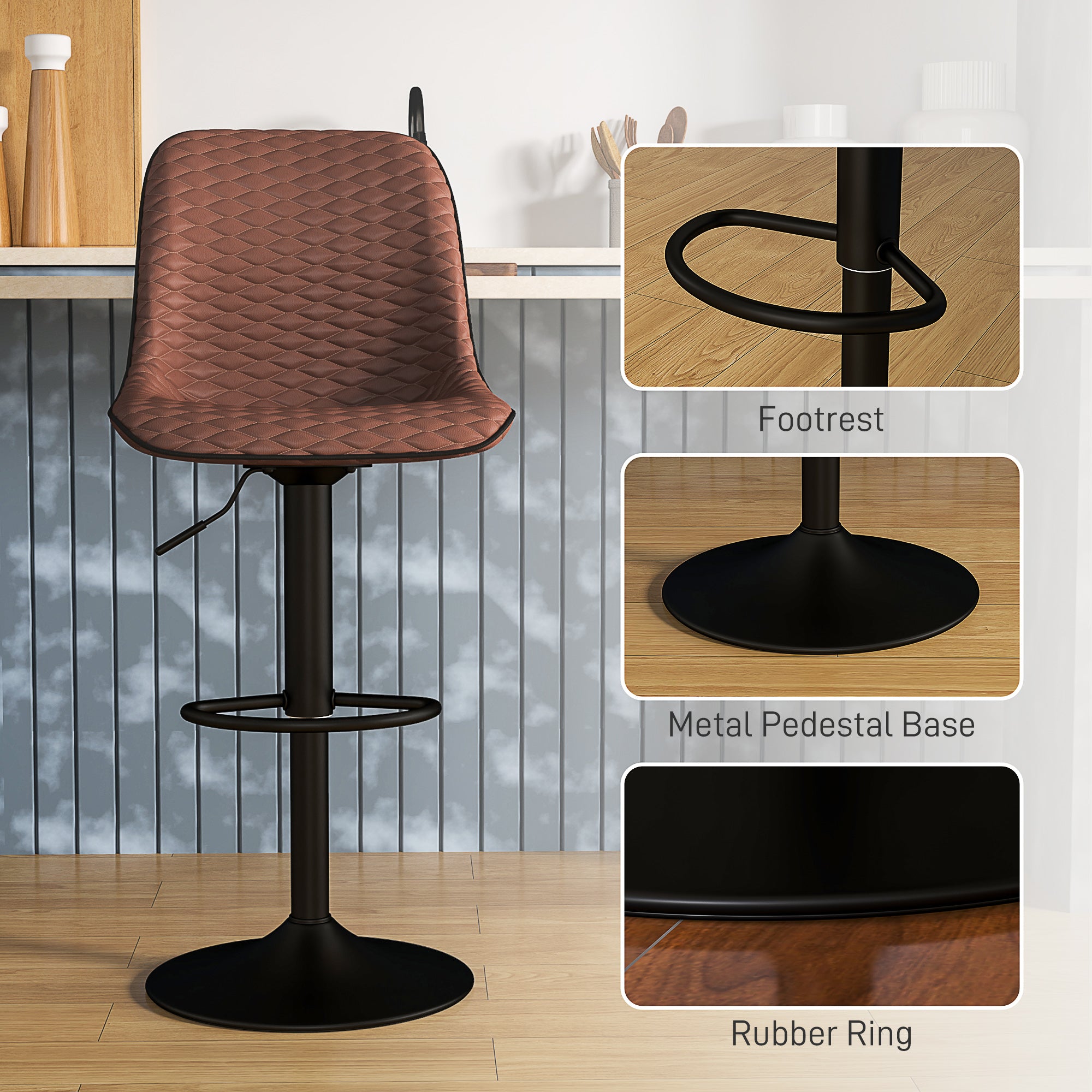 Set of Two Faux Leather Bar Stools - Brown