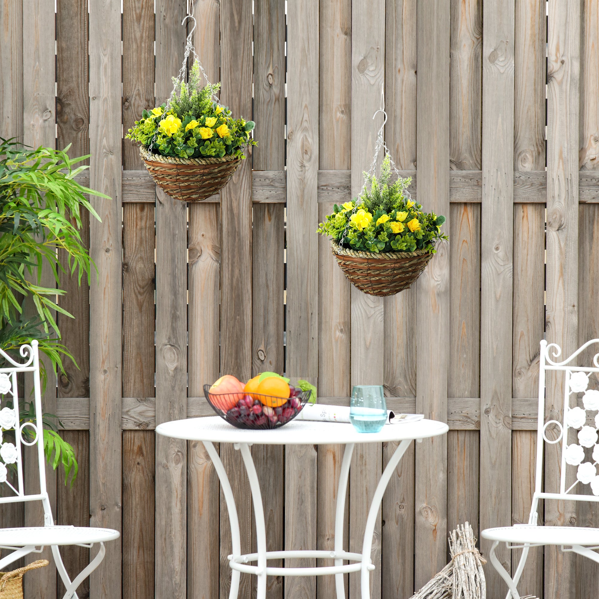 Set of Two Hanging Lisianthus Flower Pots - Yellow/Green