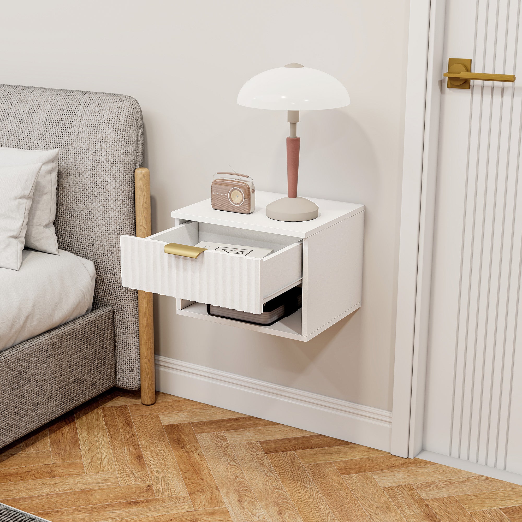 Floating Nightstands Set of 2, Modern Wall Mounted Bedside Tables, White