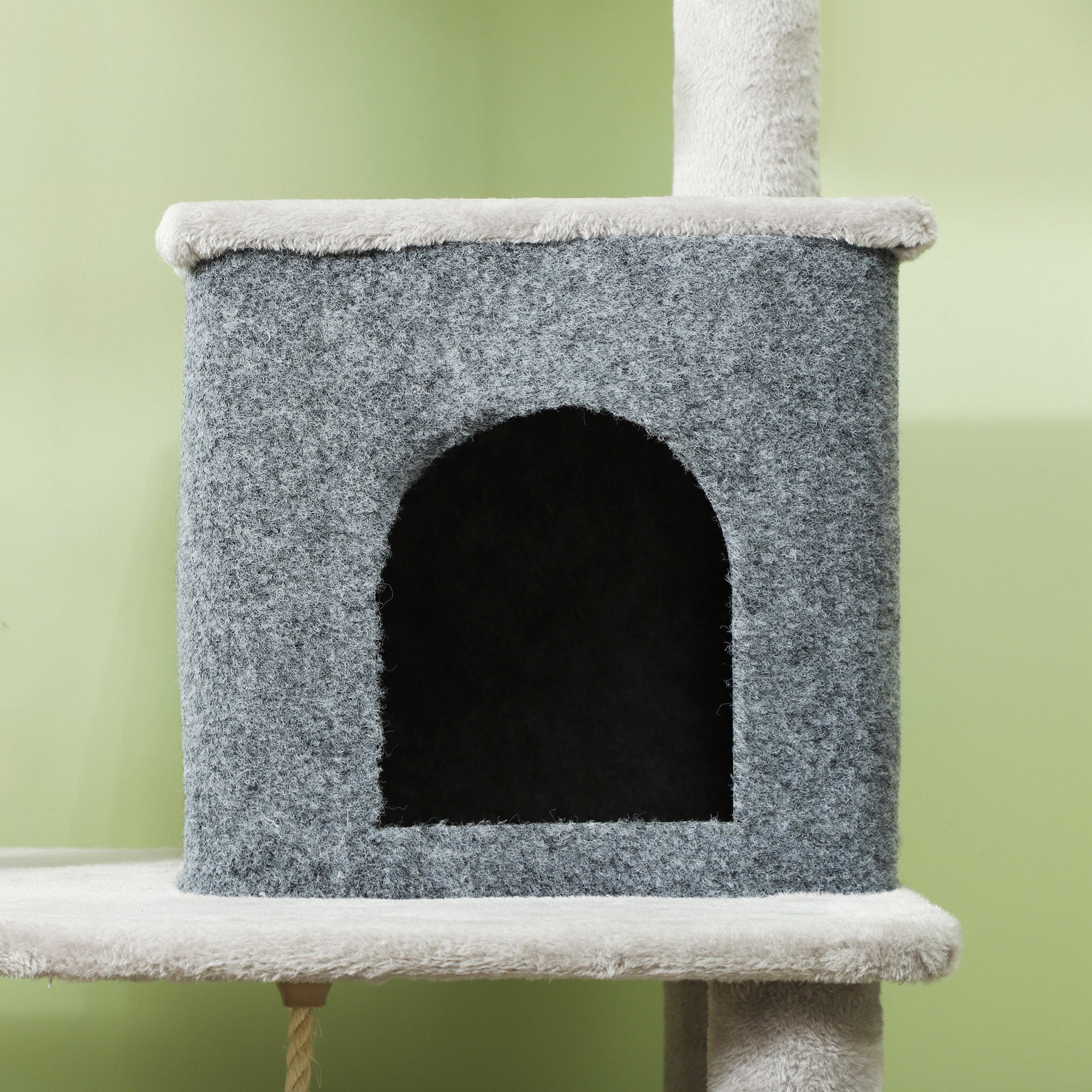 132cm Cat Tree w/ Scratching Posts, Pad, Cat Bed, Cat House, Jumping Platform, Grooming Brush, Anti-Tip Kit, Light Grey