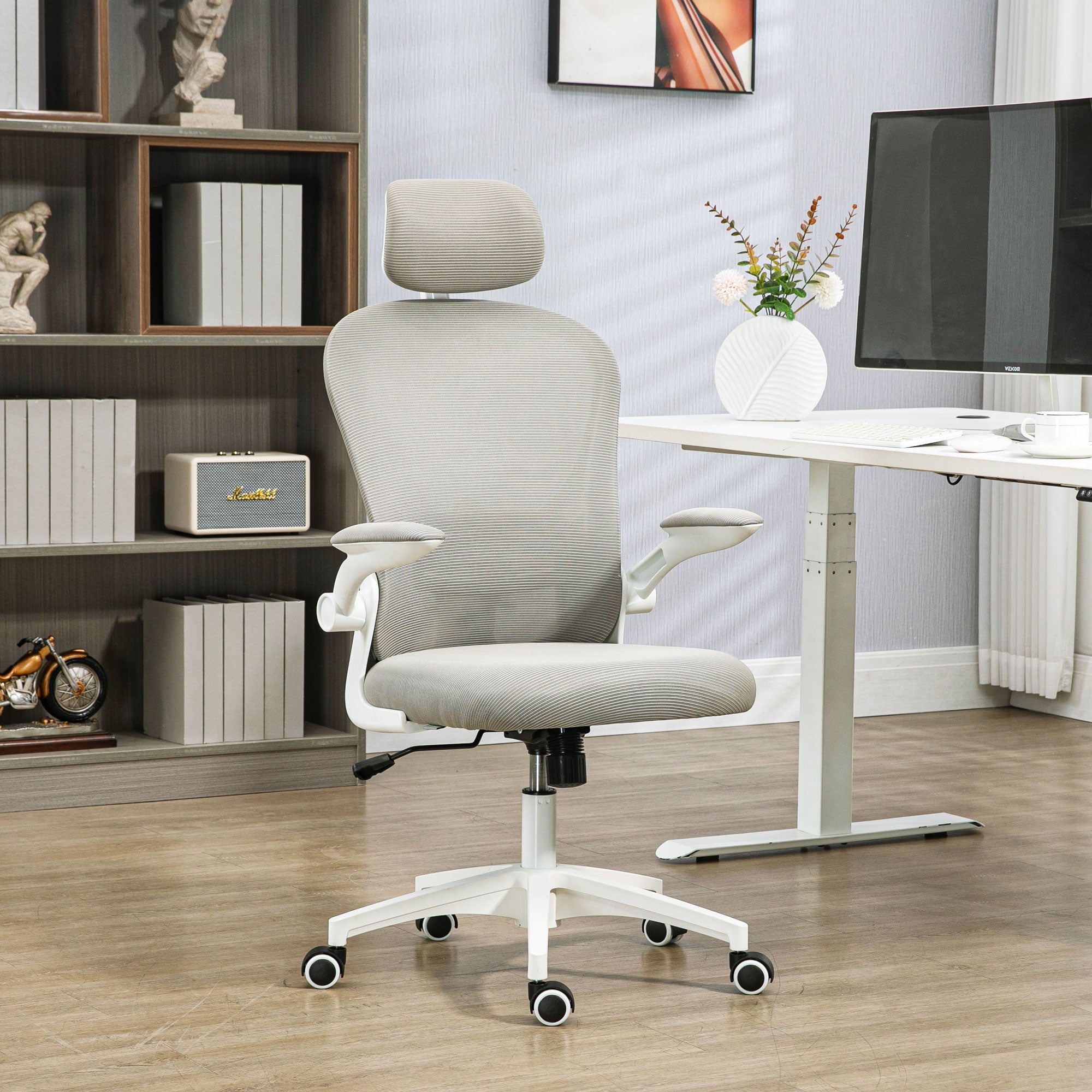 Multi-Adjustable Office Chair, with Lumbar Support, Headrest and Mesh Back - Grey