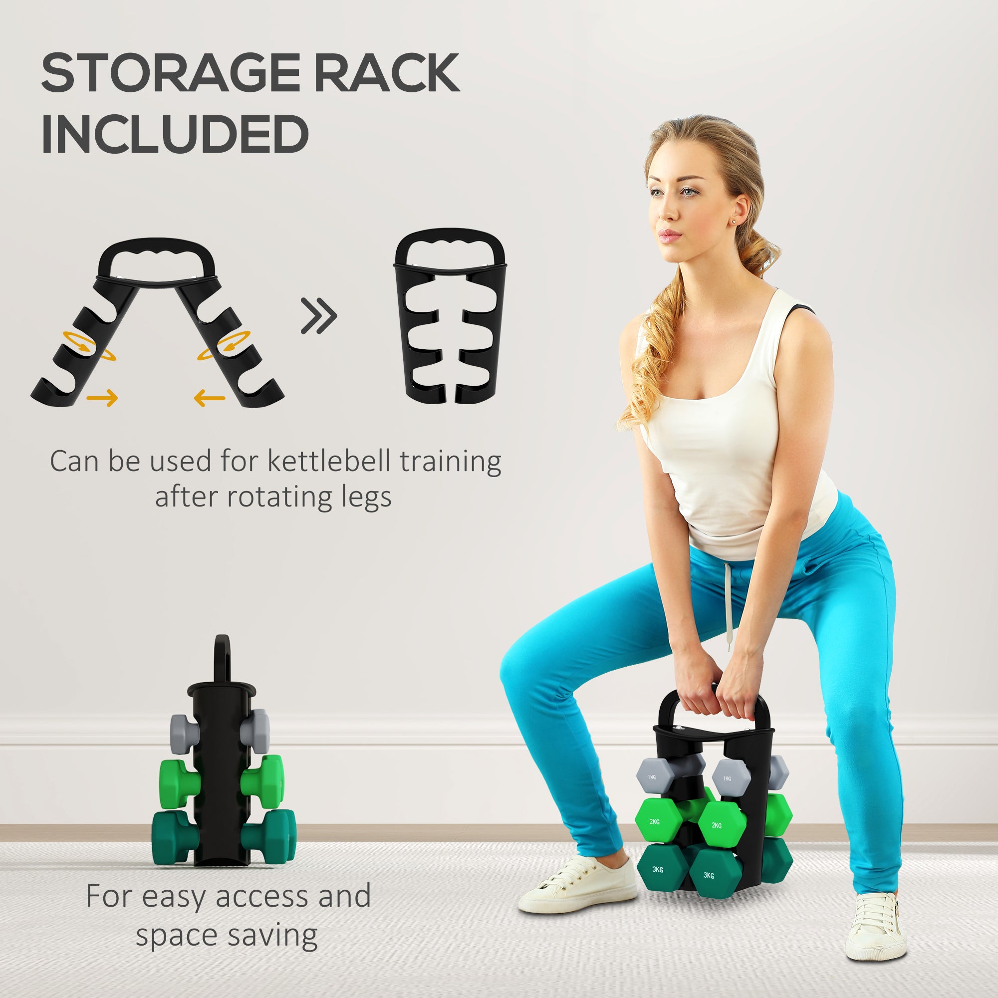 Dumbbells Set with Carry Storage Rack, Set of 6 Weights for Home Gym Kettlebell Training Weight Lifting Exercise, 2 x 1kg, 2 x 2kg, 2 x 3kg