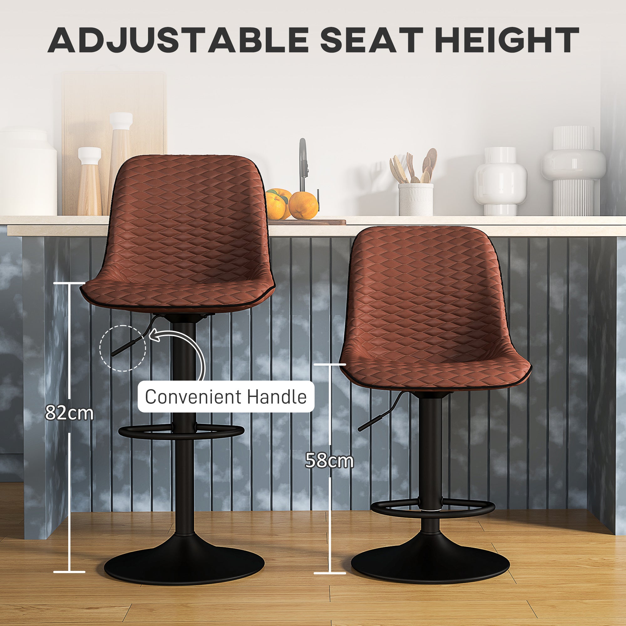 Set of Two Faux Leather Bar Stools - Brown