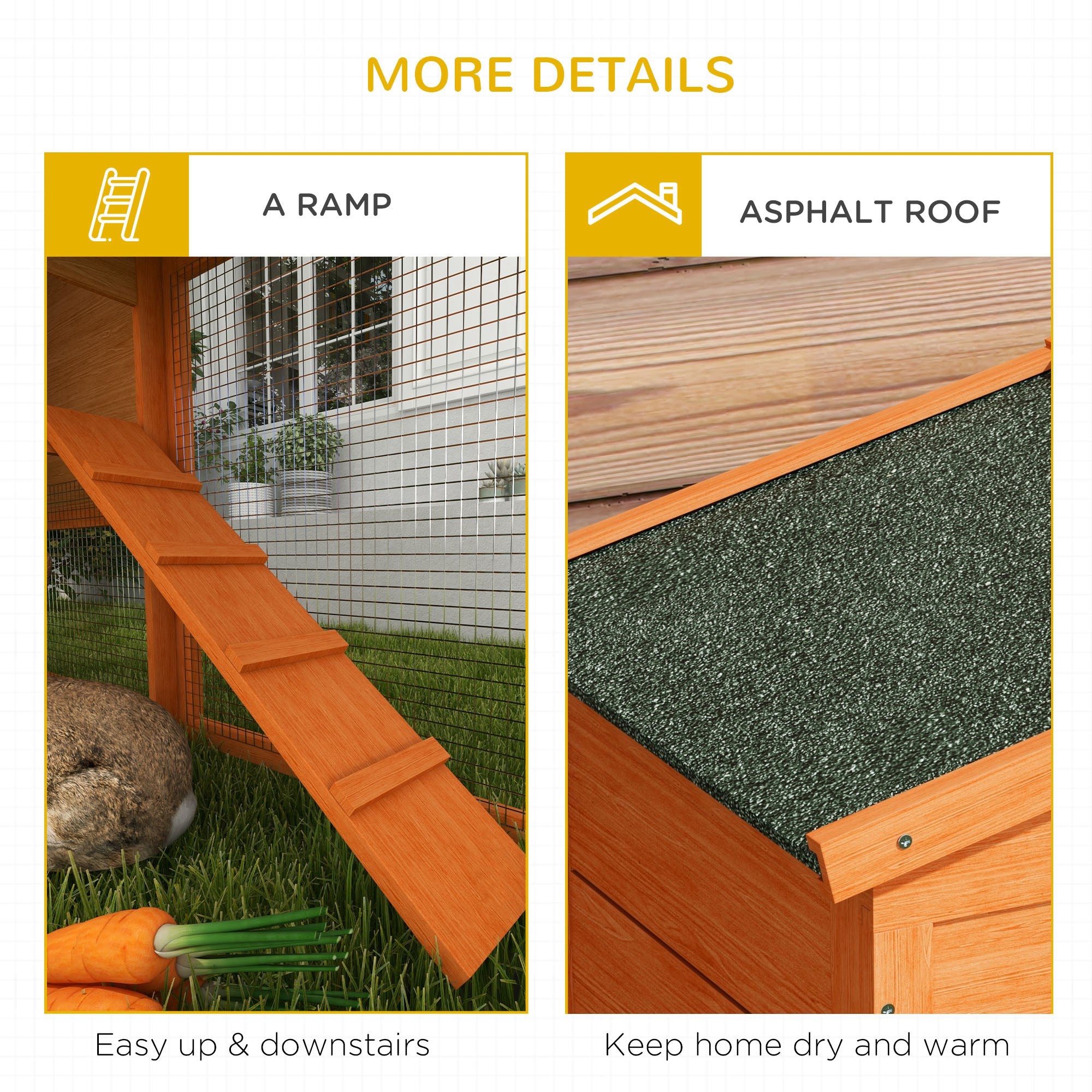 Two-Tier Rabbit Hutch with Run, Ramp, Slide-Out Tray, for Garden - Orange