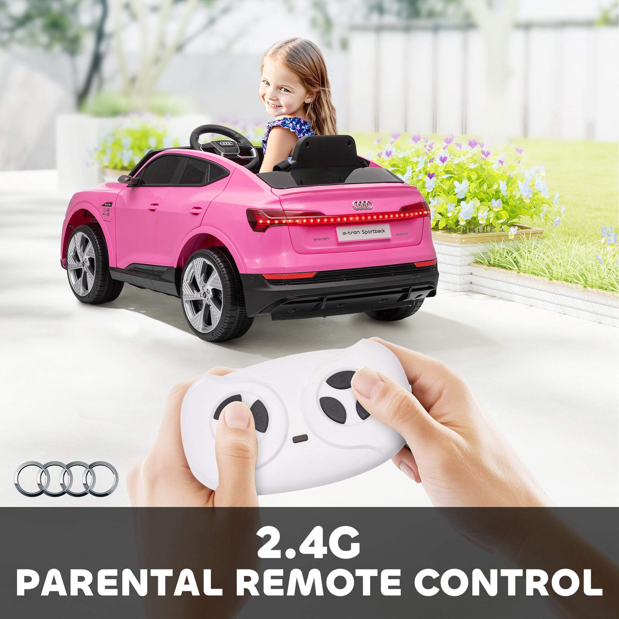 12V Kids Electric Ride on, Electric Car for Kids with Parental Remote, Music, Lights, Suspension Wheels, Pink