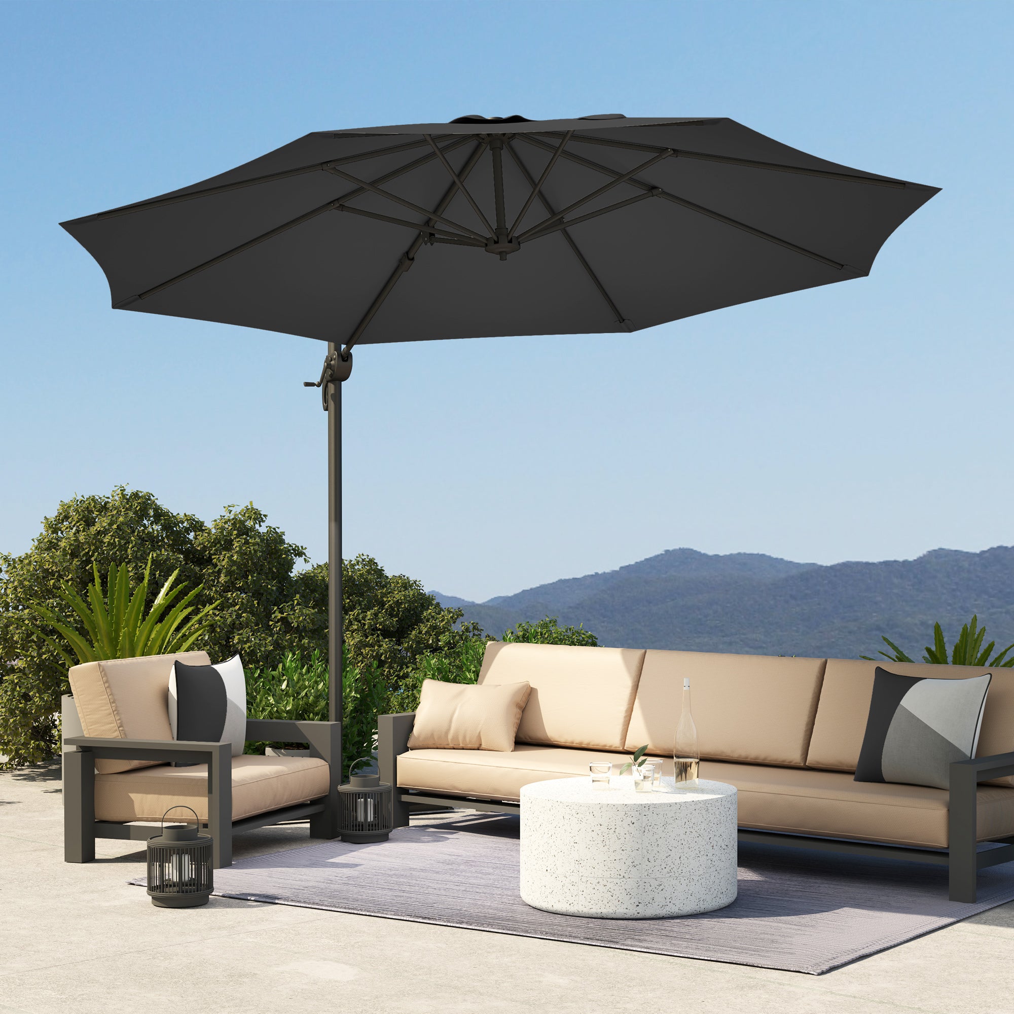 3 x 3 Metre Cantilever Parasol with 360° Rotation and Cross Base - Black