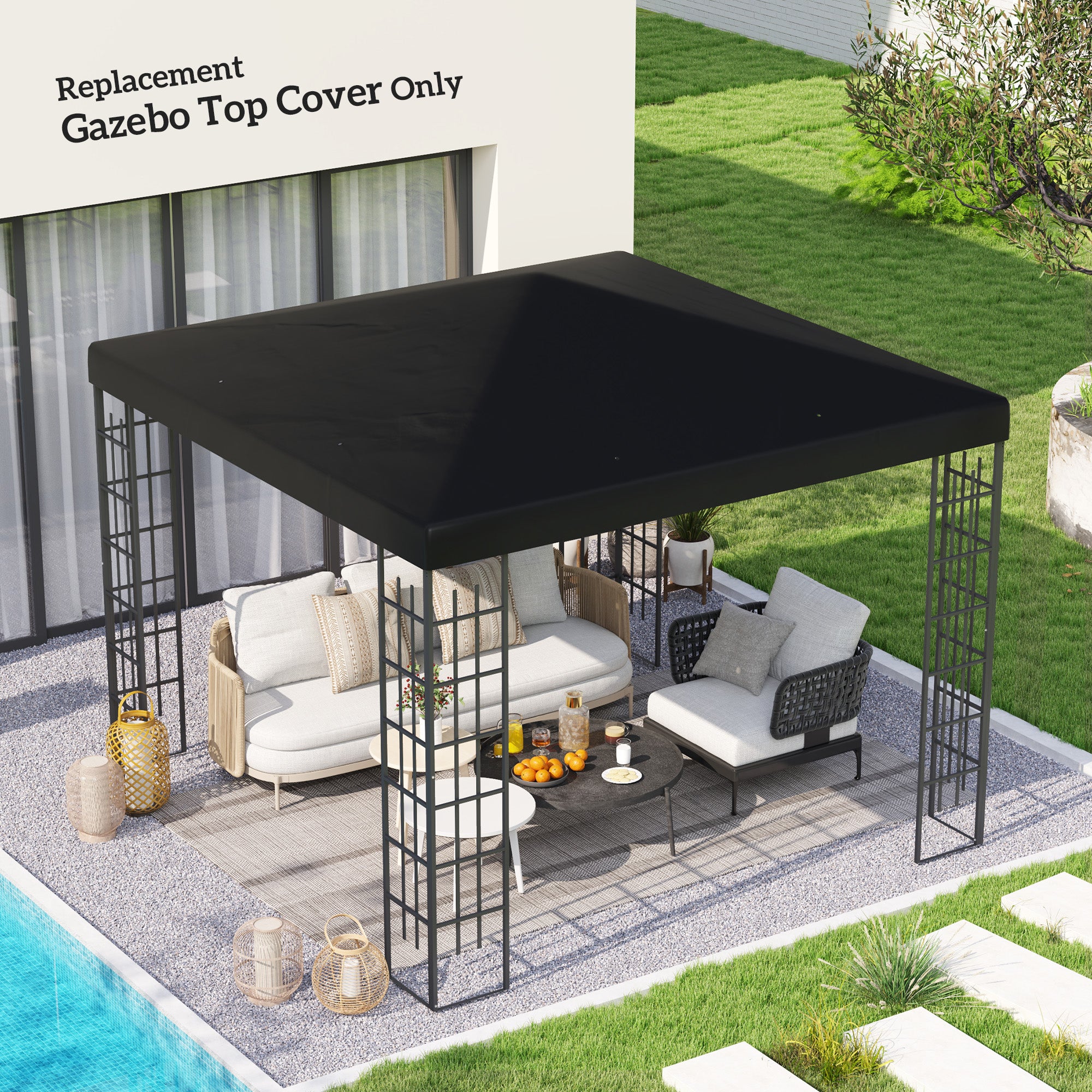 3 Piece Polyester Gazebo Canopy Replacement with UPF30 Black