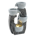 4-Tier Bowl Water Feature, Indoor Outdoor Garden Water Fountain with Pump and LED Lights, Resin Cascading Waterfall