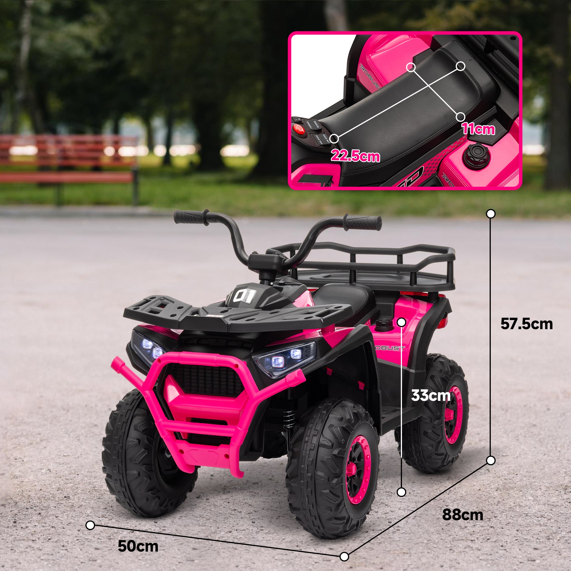 12V Kids Electric Ride on ATV, Battery Powered Quad Bike w/ Spring Suspension, Forward Backward, Storage Basket - Pink