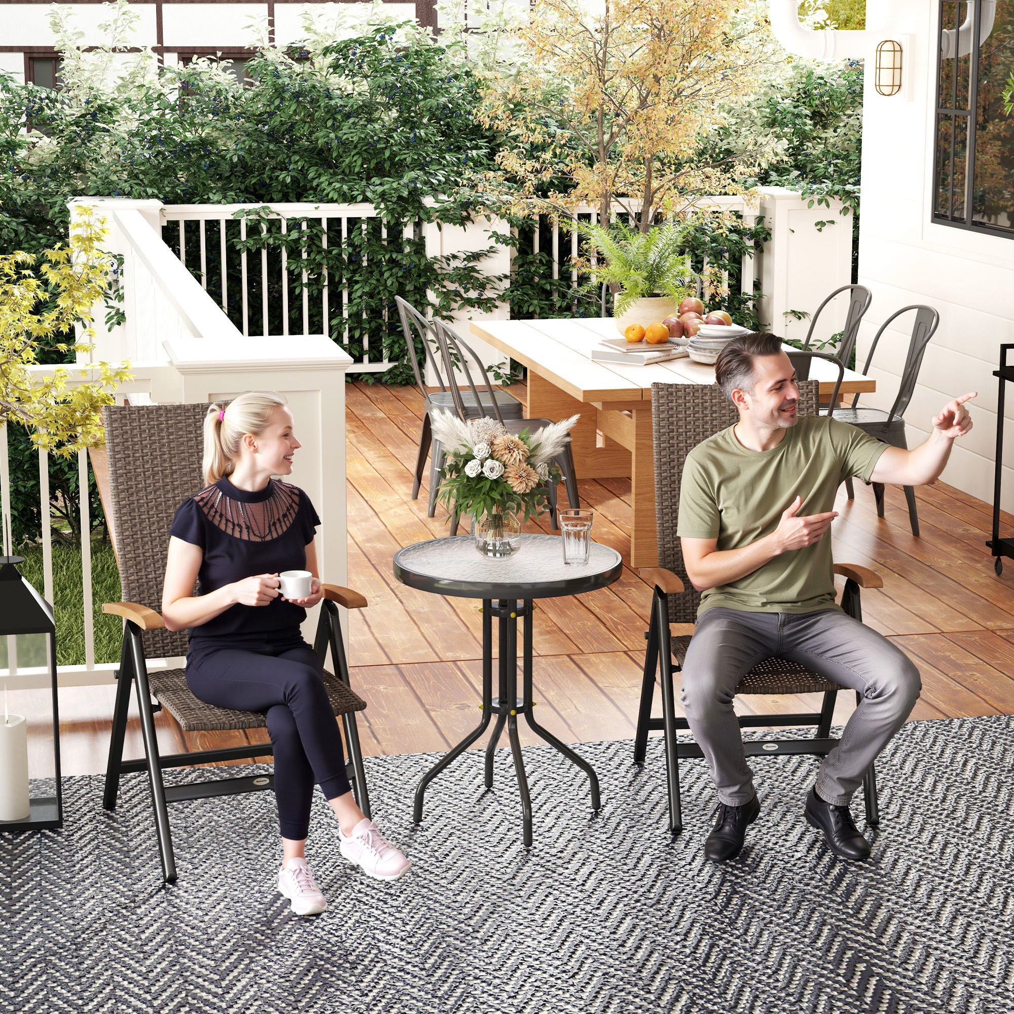 2 Pieces Outdoor Foldable Dining Chair with Armrests, High Backrest, for Garden, Camping, Balcony, Brown