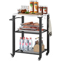 Three-Shelf Outdoor Grill Cart with Stainless Steel Top, 4 Wheels, 3 Hooks, Movable Kitchen Island - Silver Tone