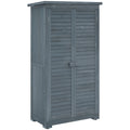 Fir Wood Garden Shed 39.5 x 79cm with Shelves and Double Doors - Grey