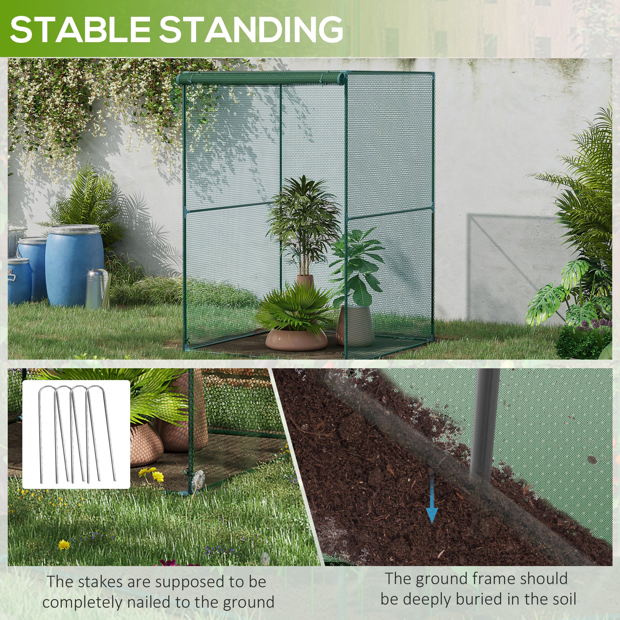 120 x 120cm Compact Plant Cage, with Netting - Green