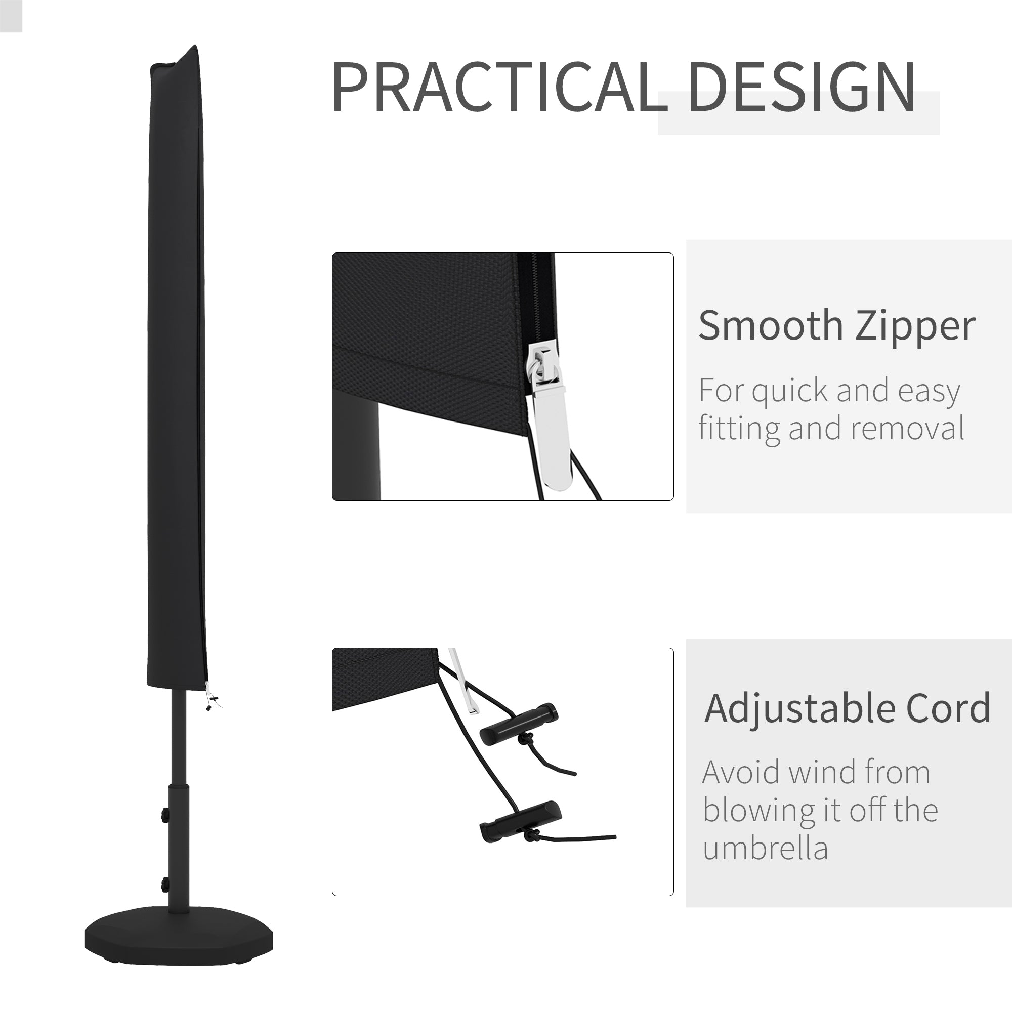 Waterproof Outdoor Parasol Cover with Zipper and Buckle 420D Oxford Fabric - Black