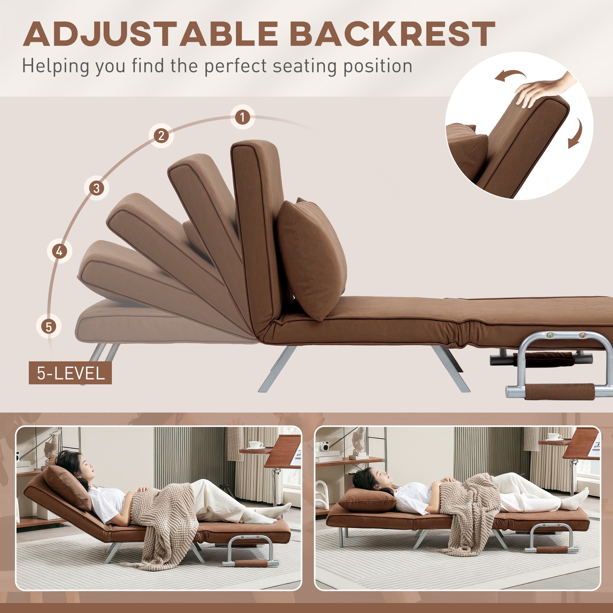 4-in-1 Faux Suede Chair Bed - Coffee