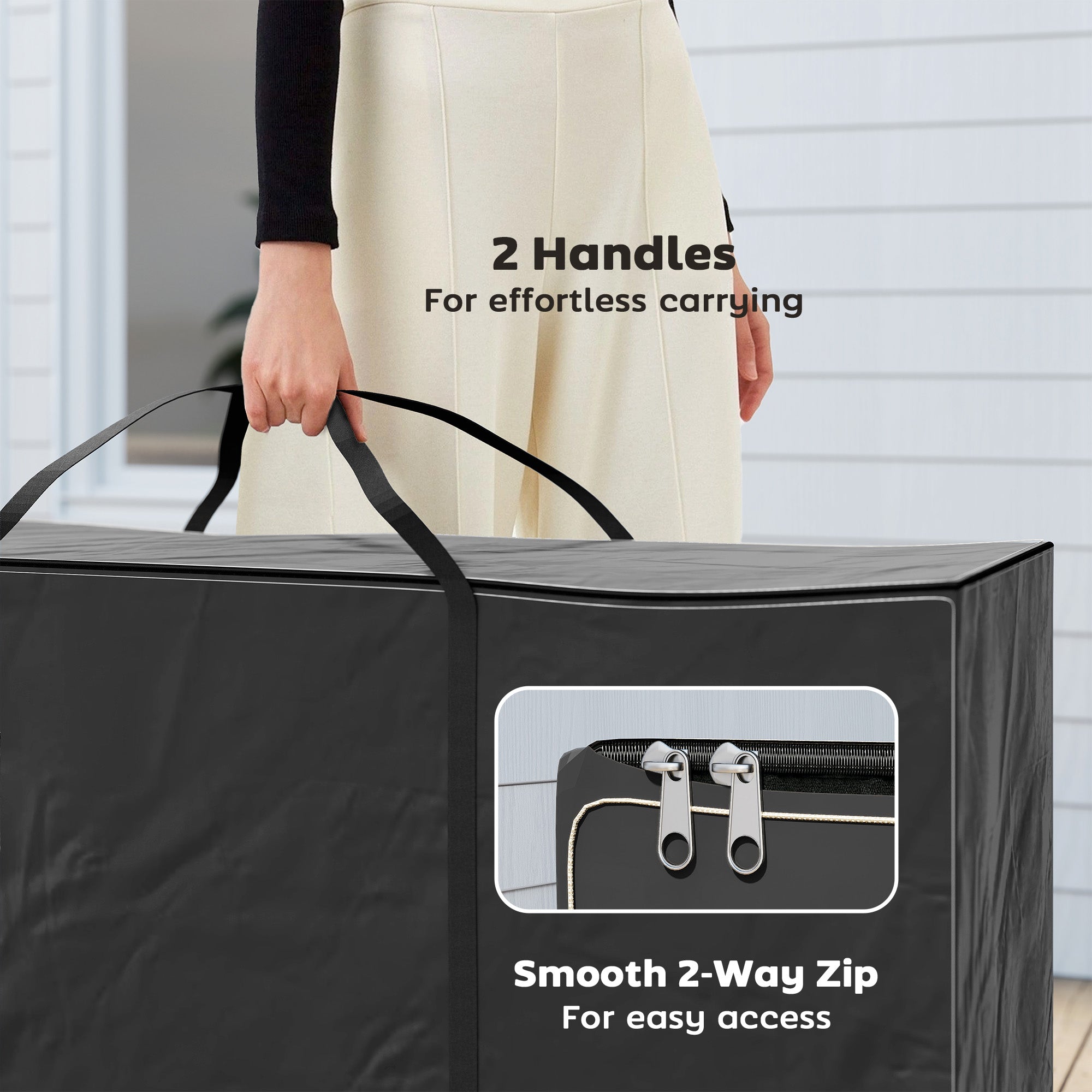 720 L Outdoor Garden Cushion Storage Bag, Heavy Duty 600D Oxford Fabric Waterproof Garden Furniture Cushion Storage Bag with 2-Way Zip for Tent, Christmas Tree, 175 x 55 x 75 cm, Black