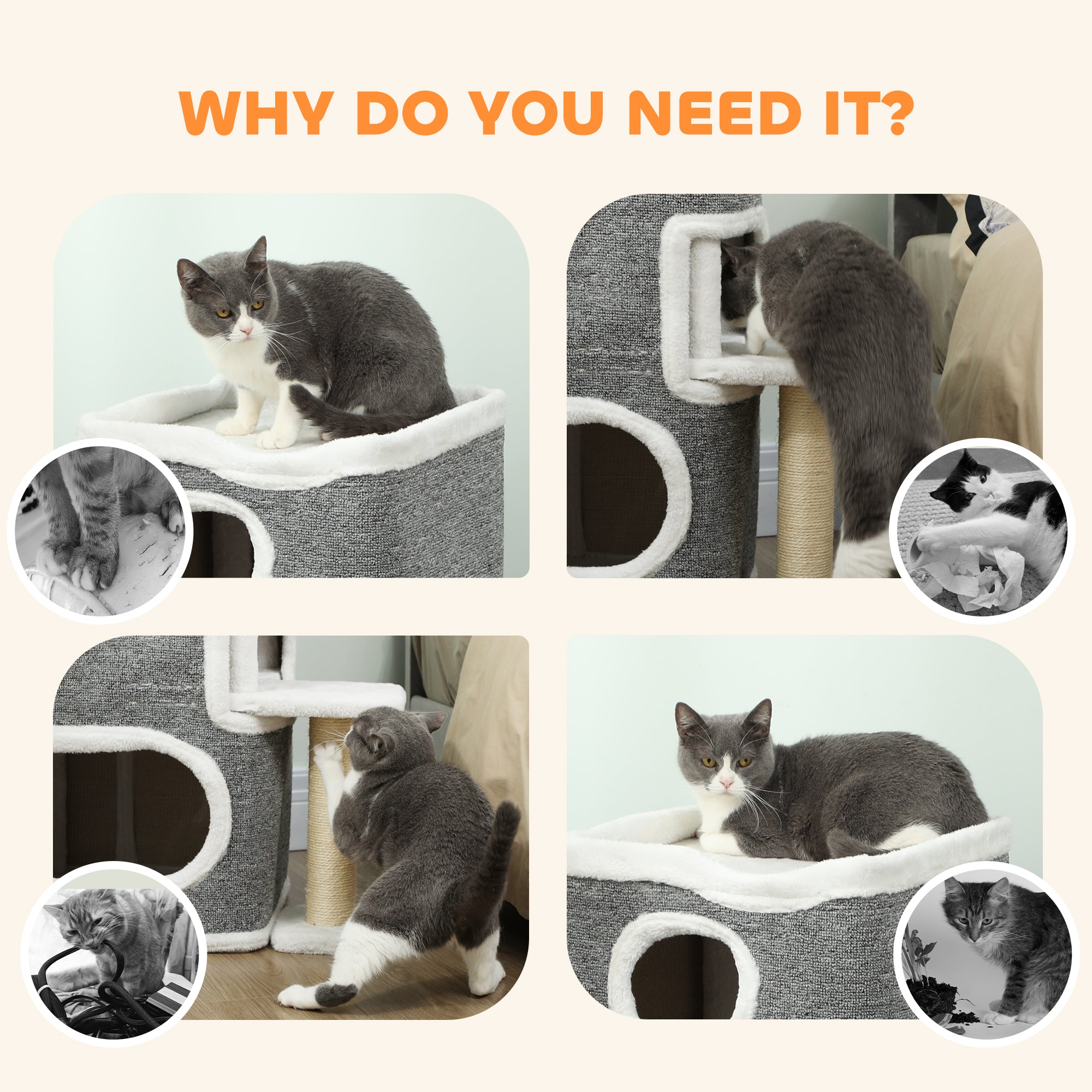 75 cm Cat Tree, Cat Tower Condo for Indoor Cats with Scratching Post, Jumping Platform, Grey