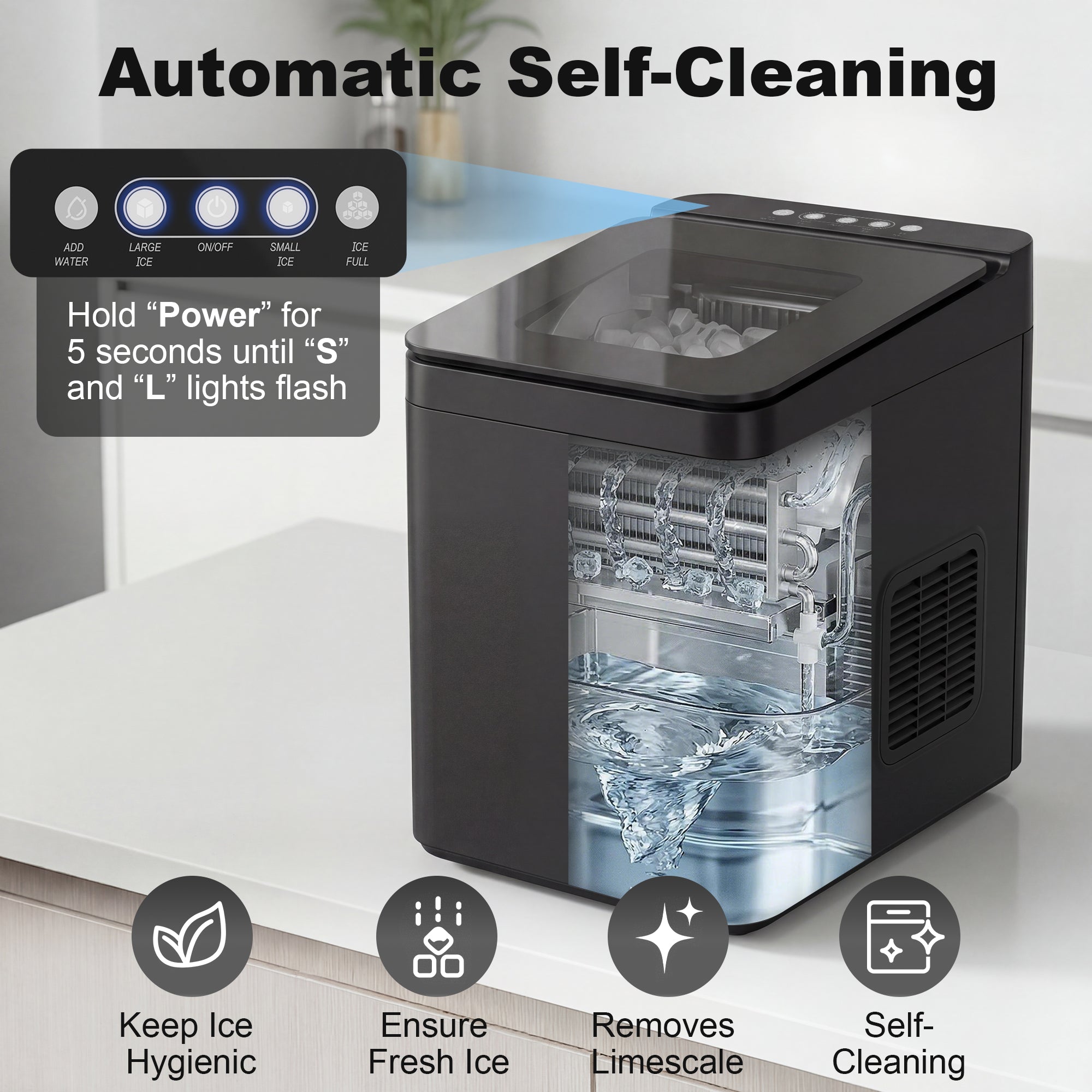 Countertop Ice Maker Machine Self-Cleaning Compact Ice Machine with Ice Scoop and Basket Black