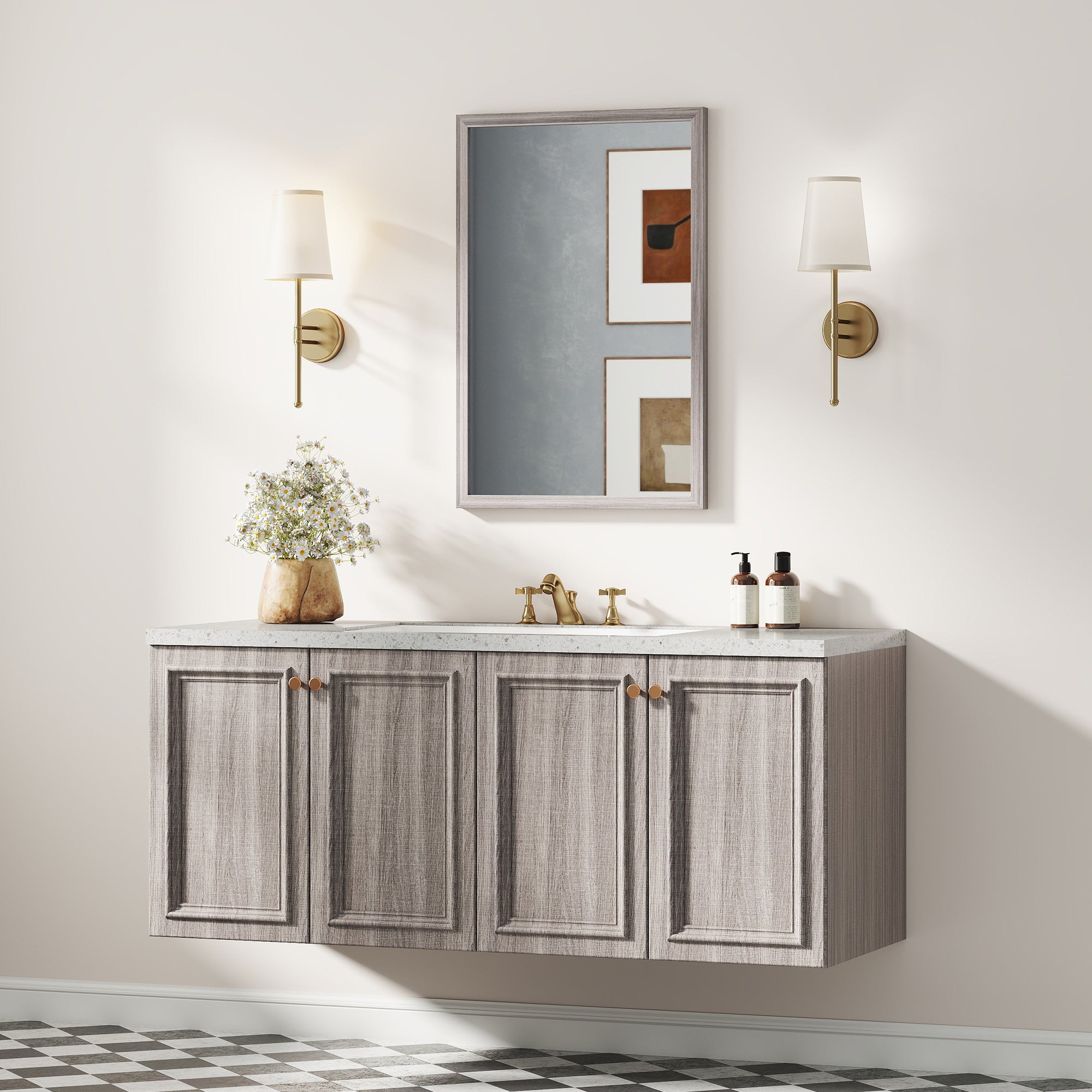 Wall Bathroom Mirror, 40 x 60 cm Wall-Mounted Mirror for Living Room, Bedroom, Hallway, Grey