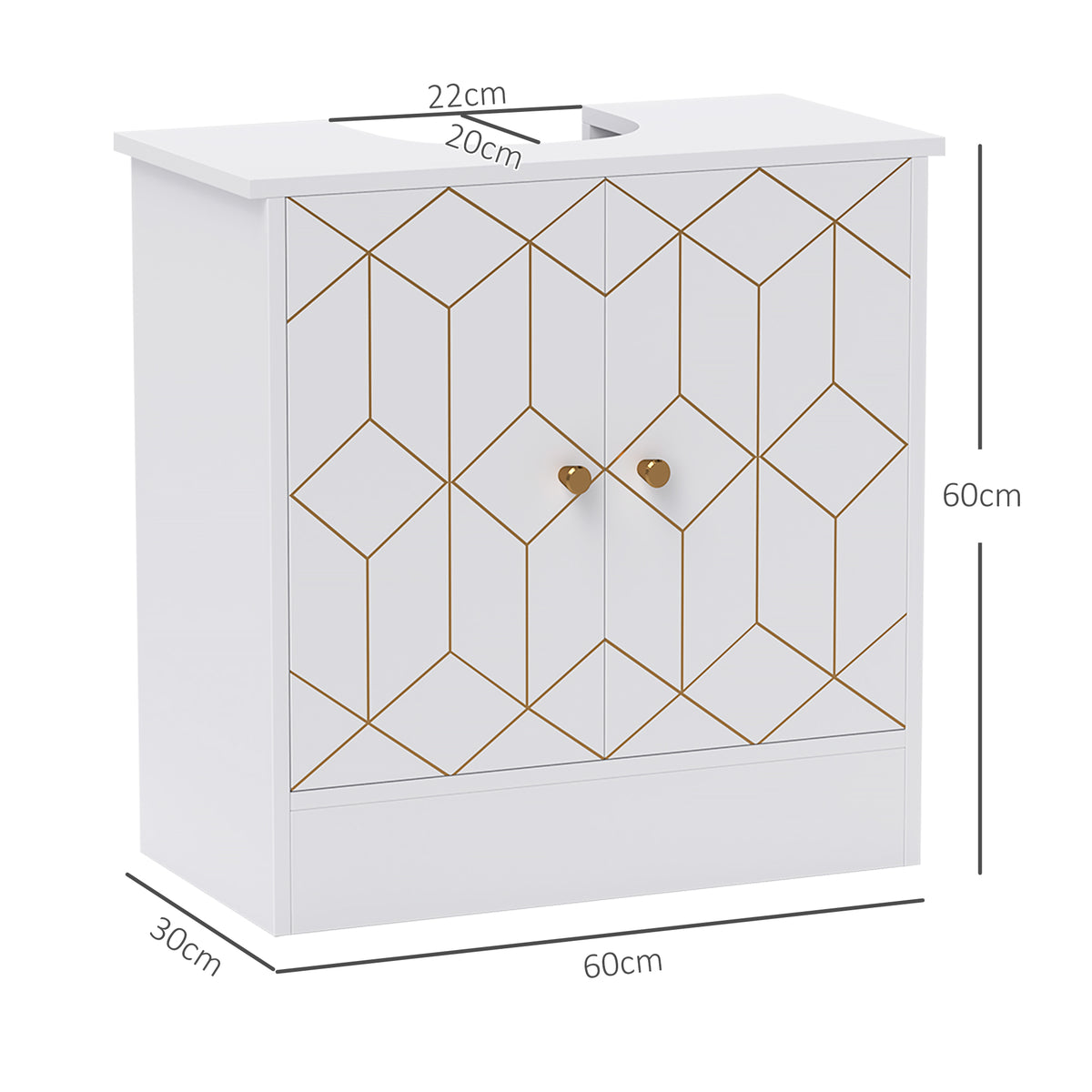 Under Sink Bathroom Cabinet with Adjustable Shelf and Open Compartment 60x30x60cm - White