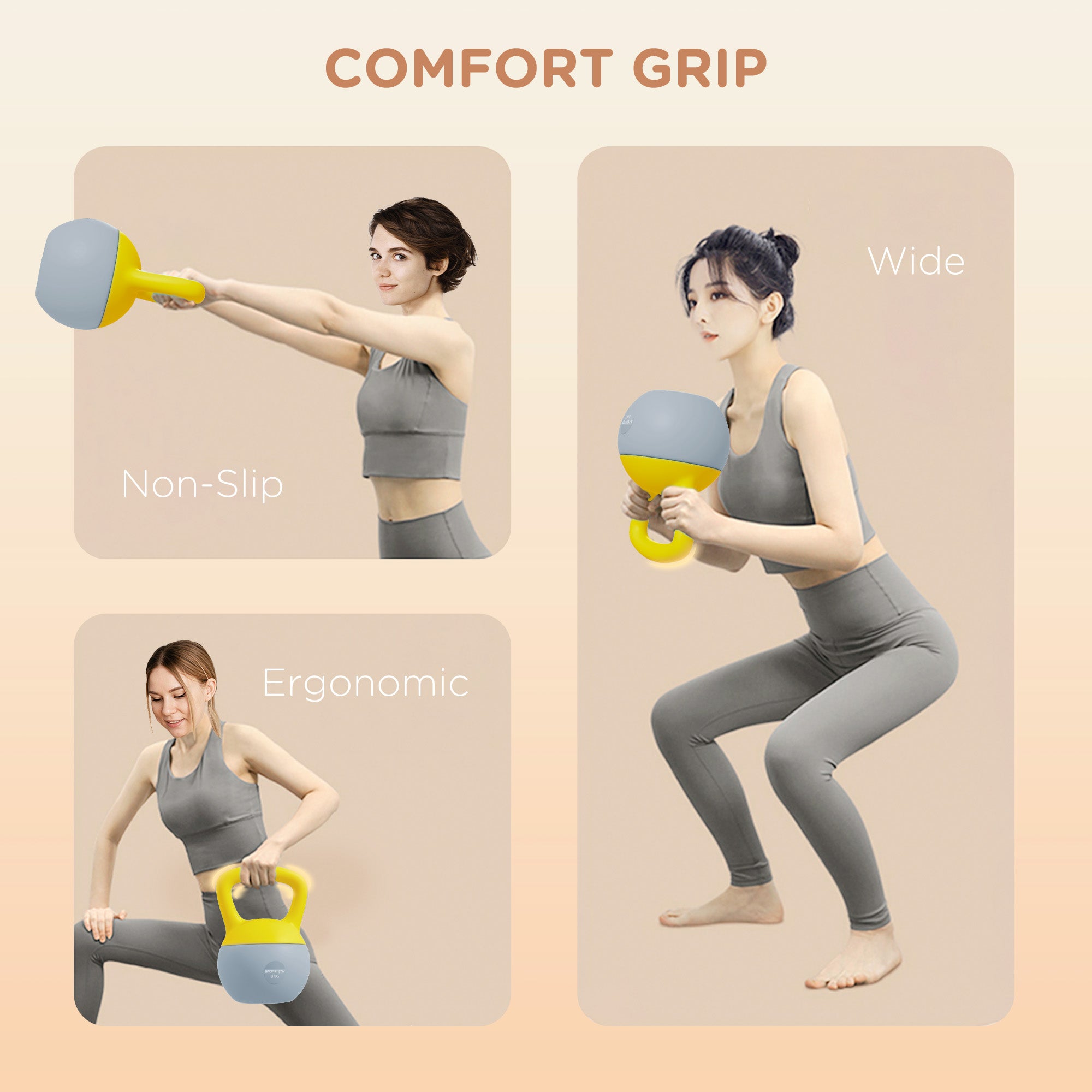 Soft Kettlebell, 6kg Kettle Bell with Non-Slip Handle for Home Gym Weight Lifting and Strength Training, Yellow and Grey