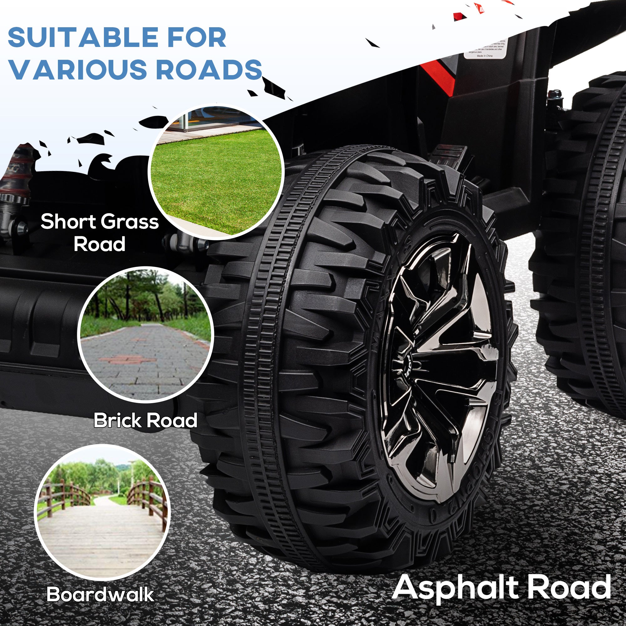 12V Quad Bike ATV with LED Lights, Music, Backrest, Forward, Backward, Red