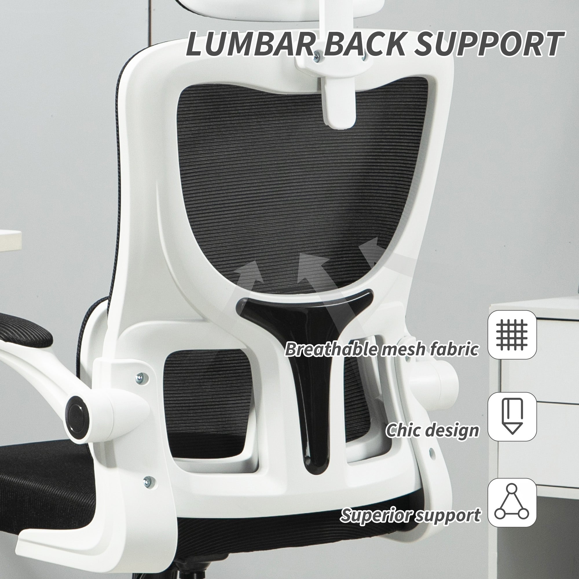 Ergonomic Office Chair, High Back Mesh Computer Desk Chair with Adjustable Headrest and Lumbar Support, Rotatable Armrests, Tilt Function for Home Office, Black