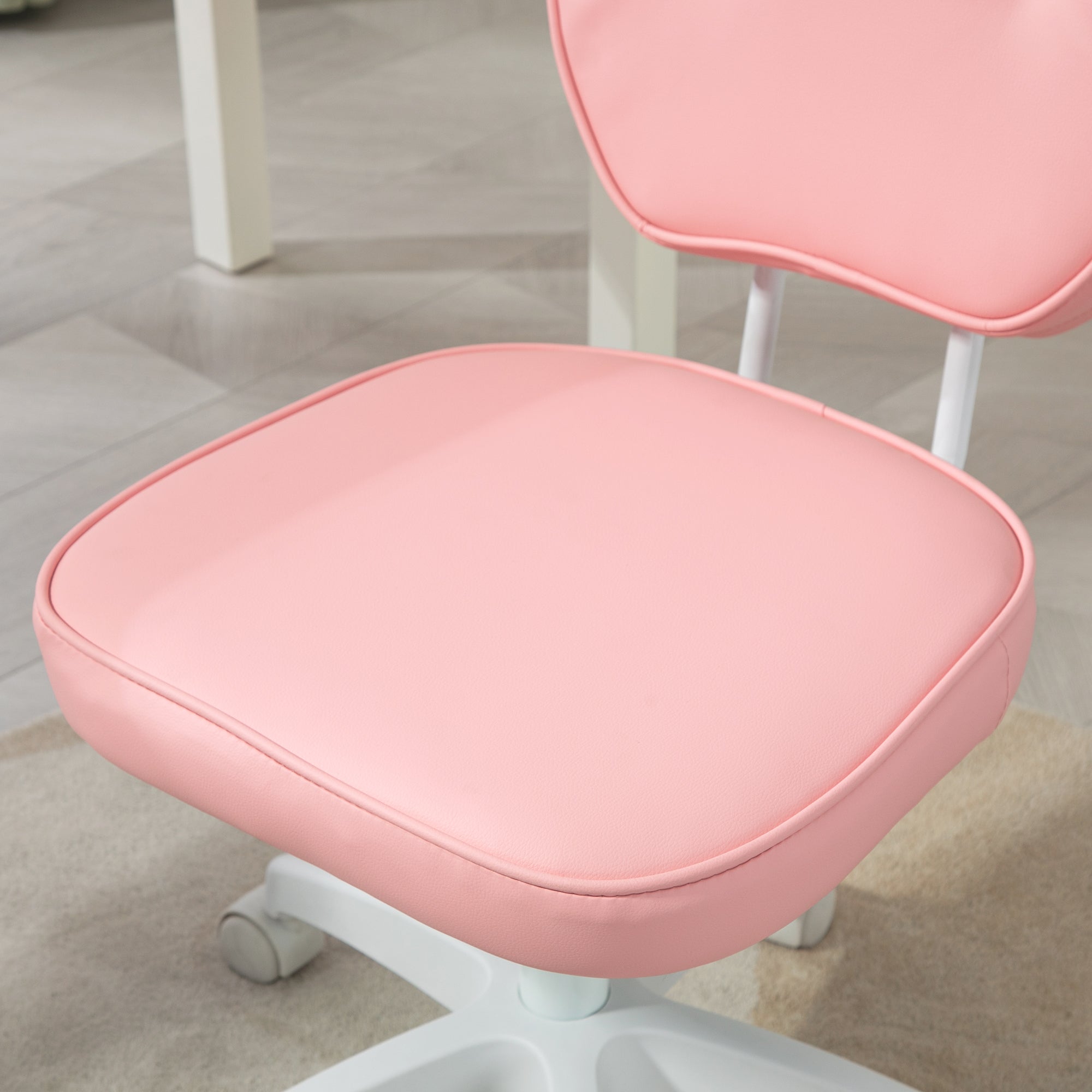 Vanity Office Chair, PU Leather Computer Chair for Home, with Adjustable Height, Armless, Swivel Wheels, Pink