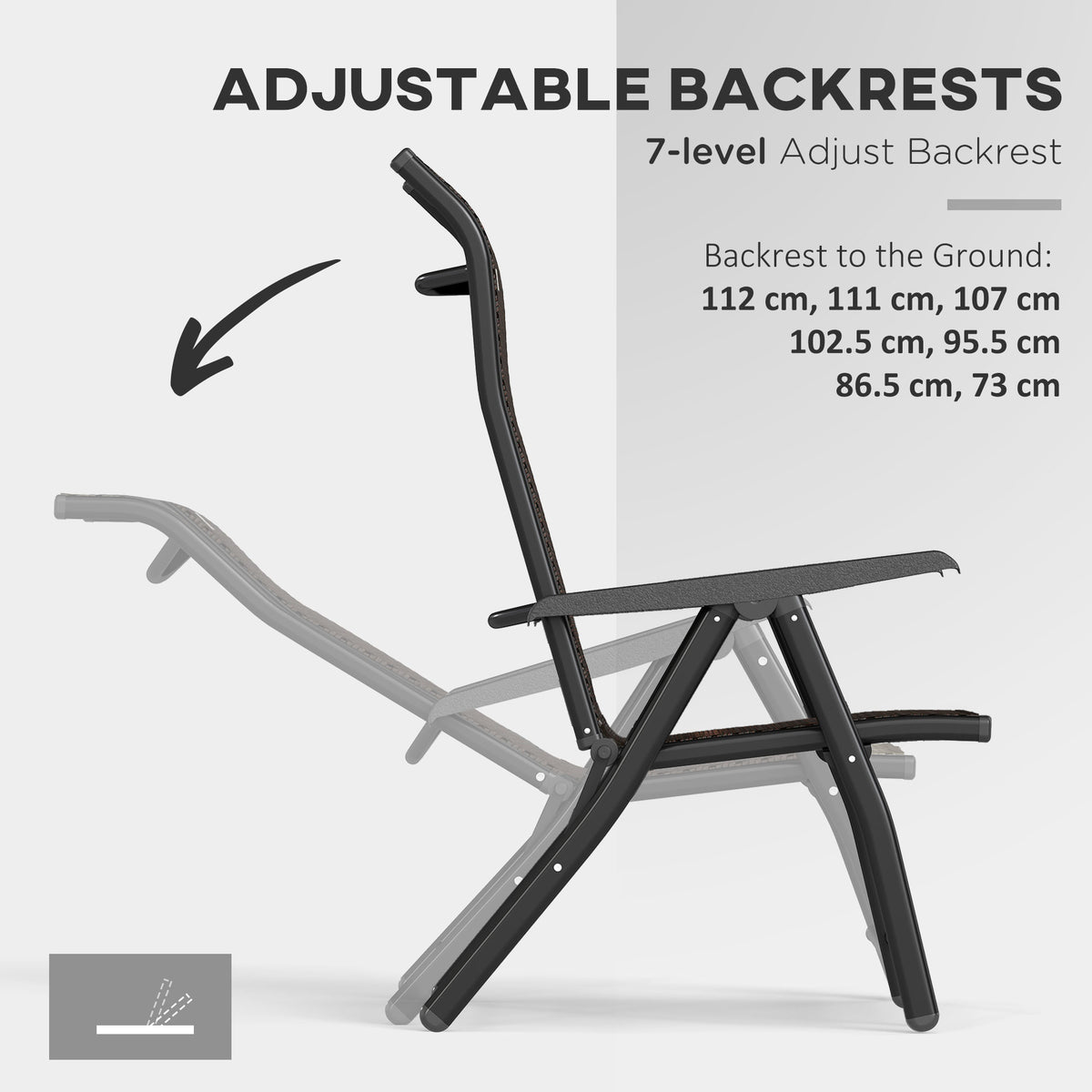 Set of 4 Folding Garden Chairs with 7-Position Adjustable Backs - Dark Brown