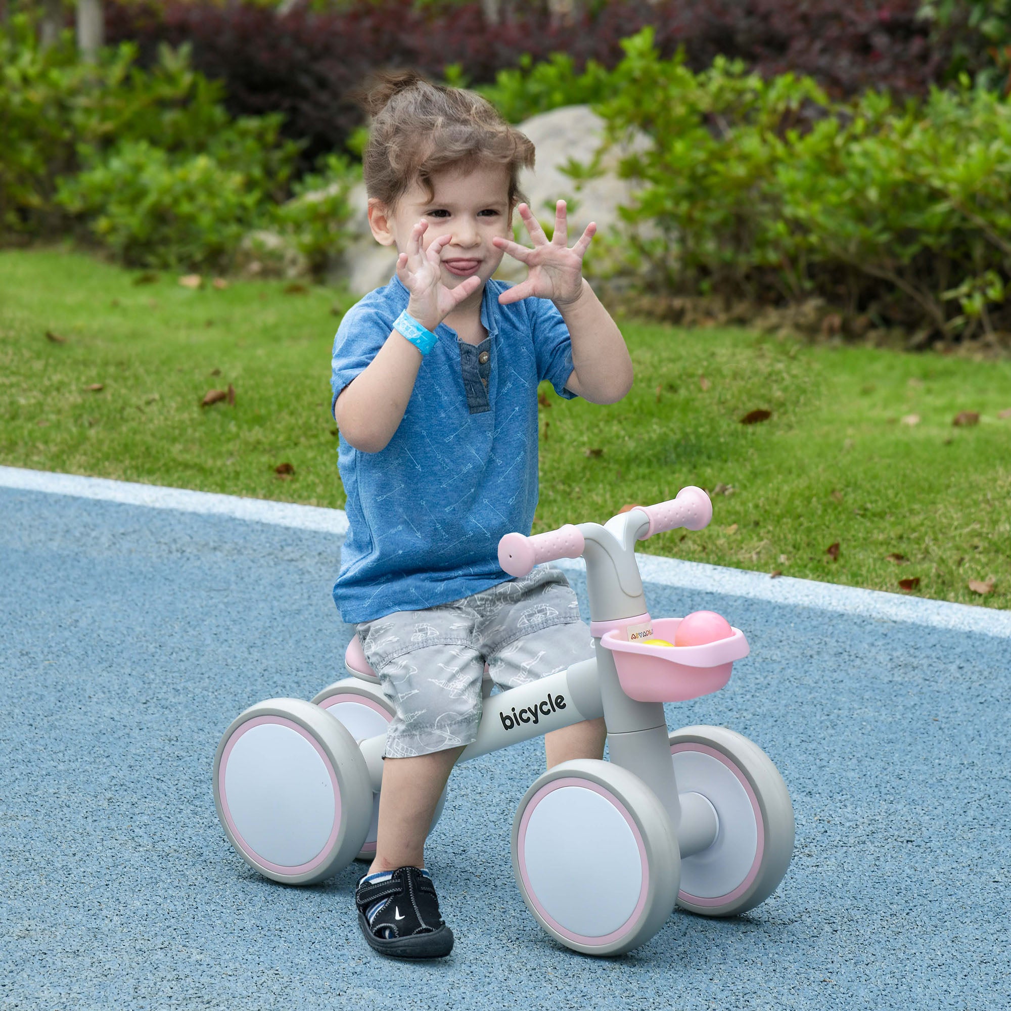 Kids Balance Bike for 1-3 Years Old with Adjustable Seat, Silent Wheels, Pink