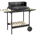 Charcoal Barbecue Grill with Adjustable Height & Ash Catcher Portable BBQ Trolley - Black