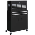 Portable Metal Tool Box with 6 Drawers on Wheels for Garage and Workshop - Black