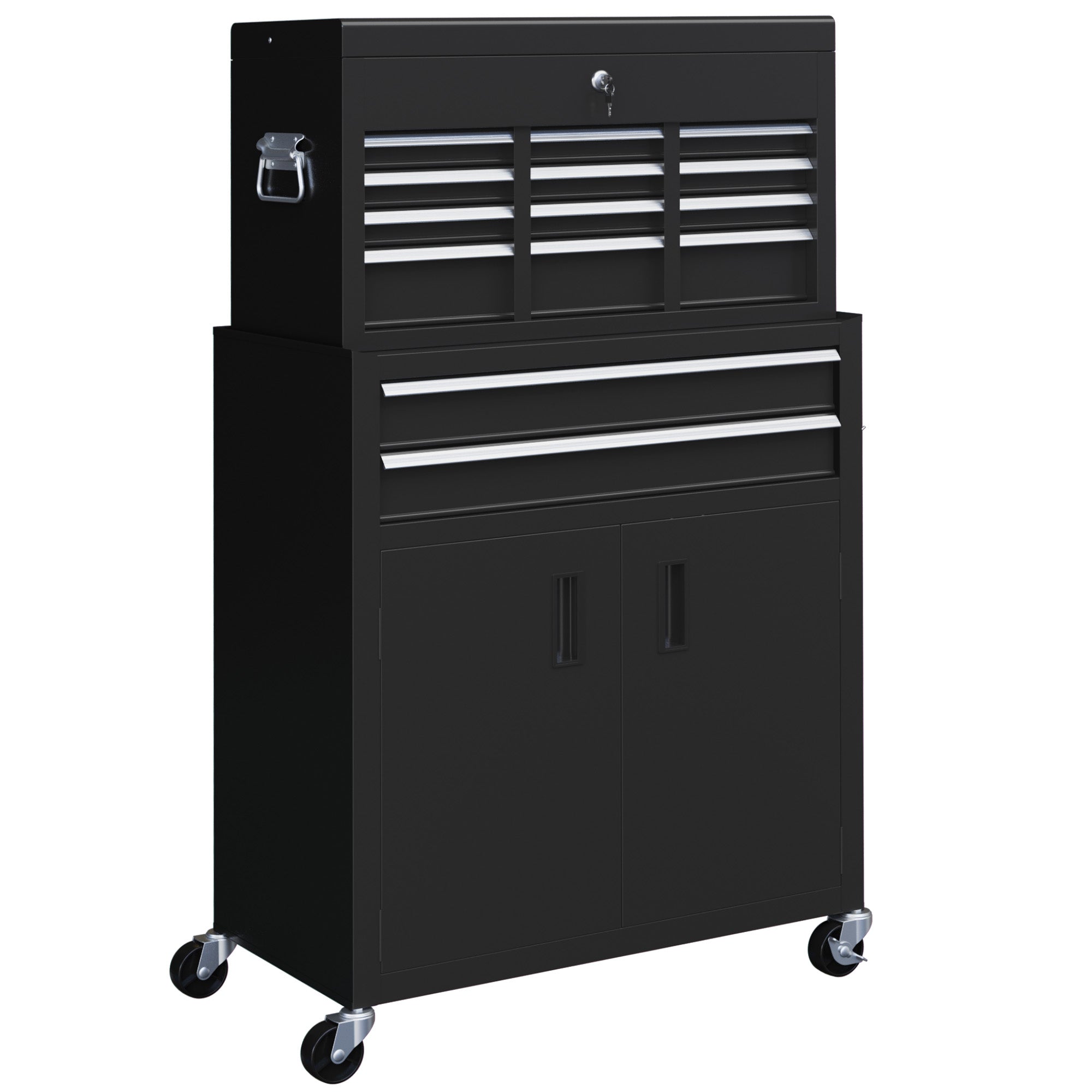 Portable Tool Box, Metal Tool Chest on Wheels with 6 Drawers for Garage and Workshop, Black