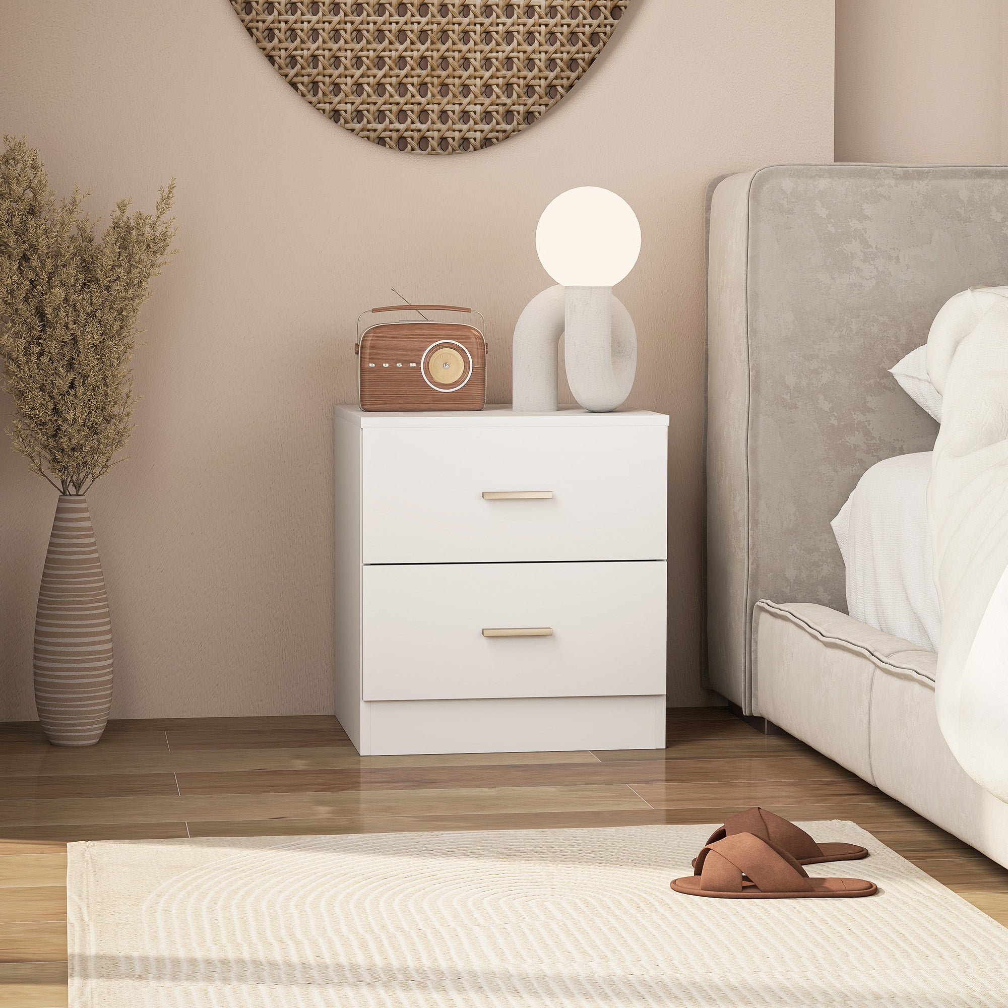Set of 2 Modern Nightstands, Bedside Tables with 2 Storage Drawers, Accent End Table for Bedroom and Living Room, White