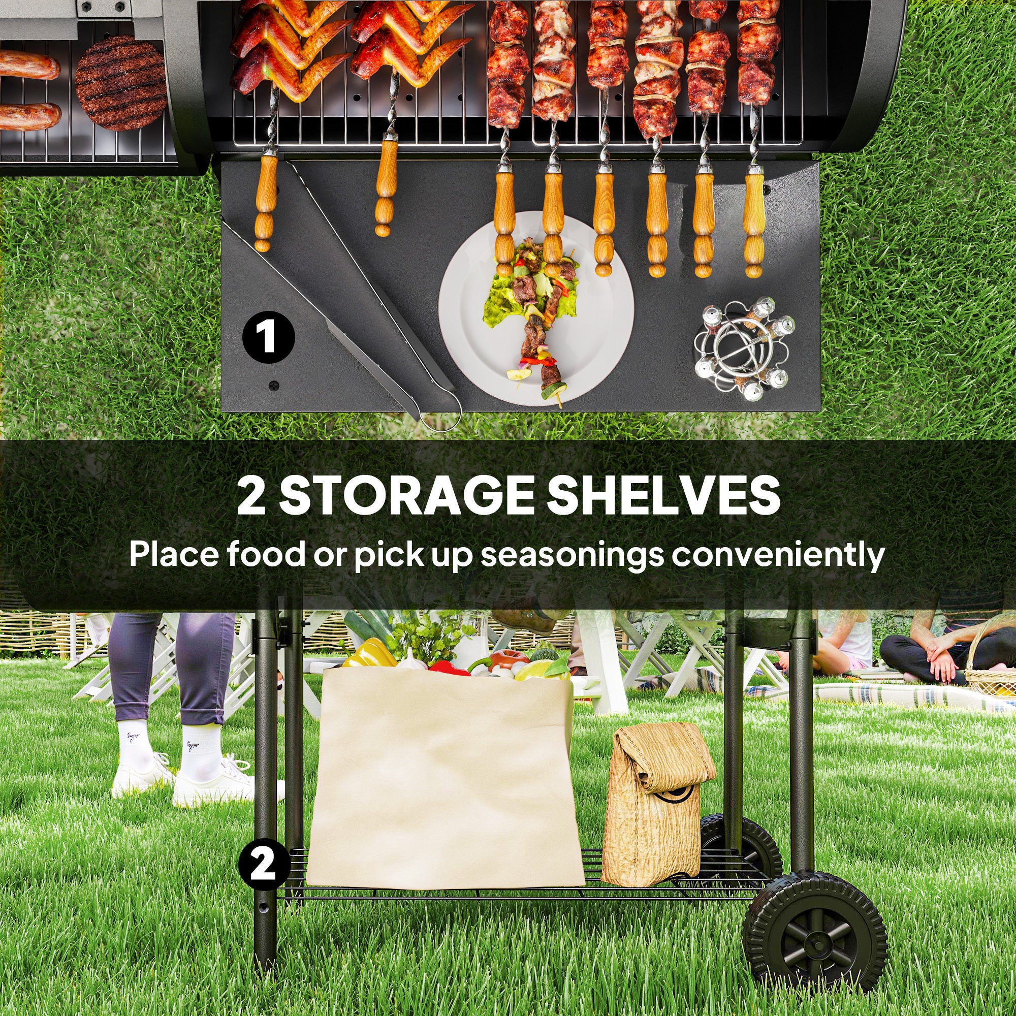 Barbecue Grill Portable Outdoor Charcoal BBQ Grill with Offset Smoker 109 x 60 x 120 cm Black