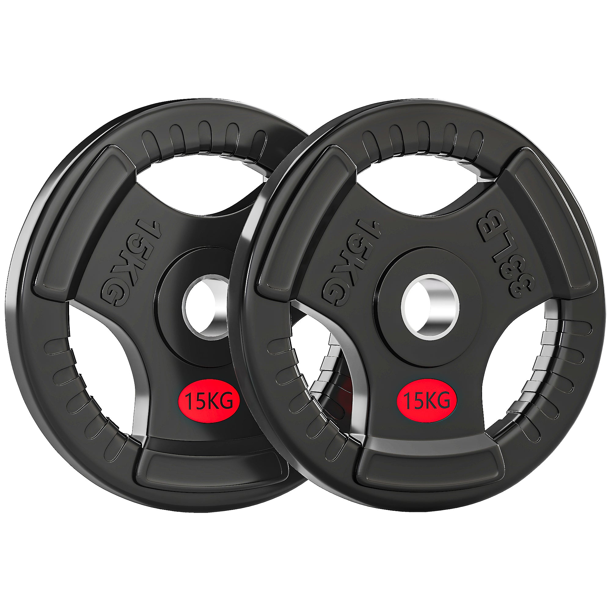 Olympic Weight Plates, 2"/5cm Weight Disc Pair with Tri-Grips, 2 x 15kg Dumbbell Plates for Weightlifting and Strength Training Home Gym Fitness Workout, Black